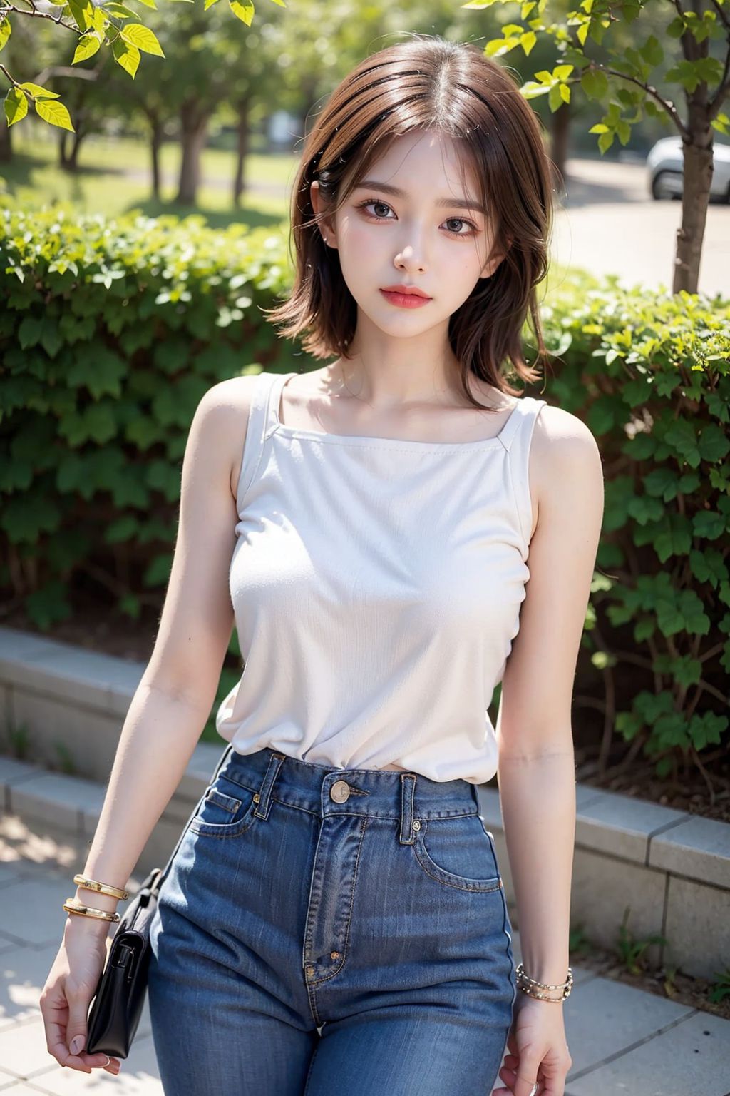 Cô gái tóc ngắn mặc quần short jeans đẹp