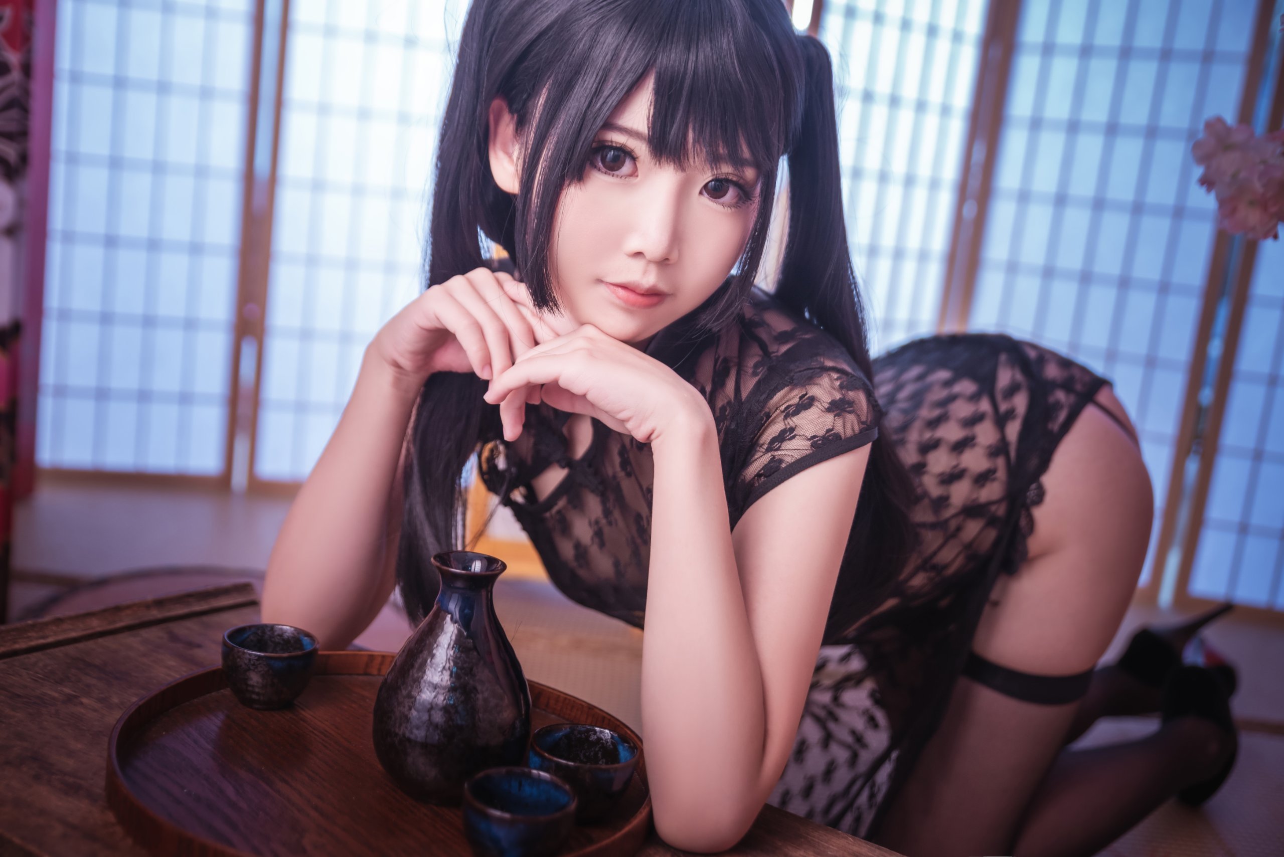 面饼仙儿 No.018 黒ストッキング情趣チャイナドレス