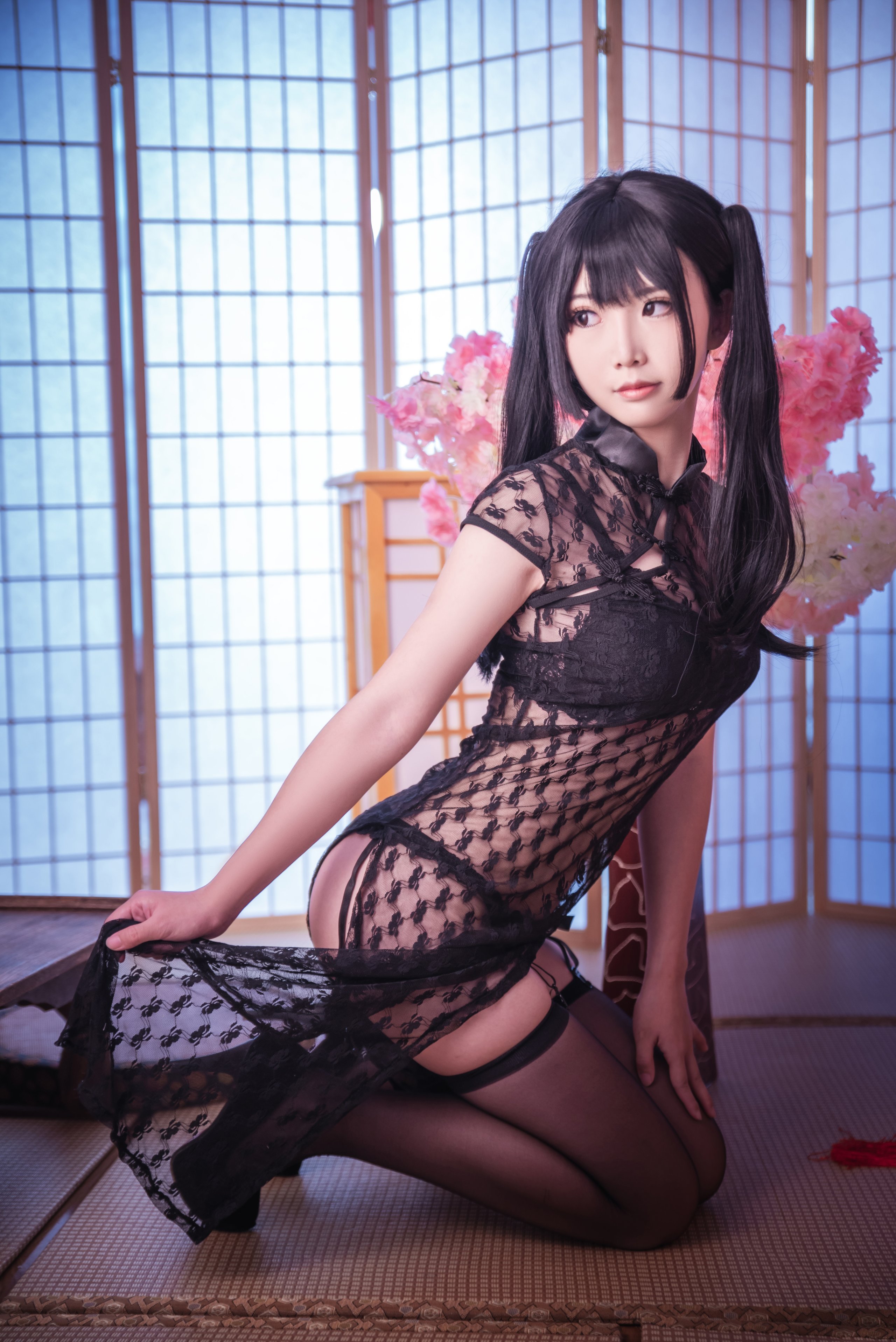 面饼仙儿 No.018 黒ストッキング情趣チャイナドレス