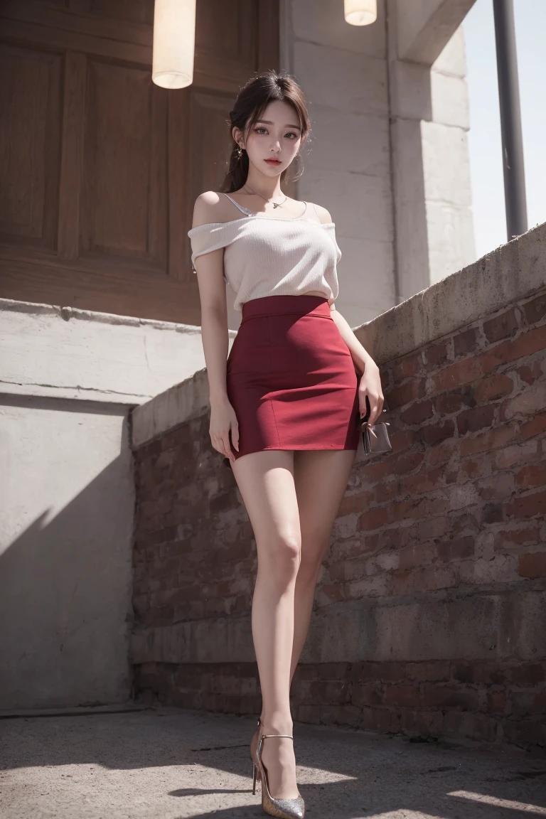 Super short red skirt