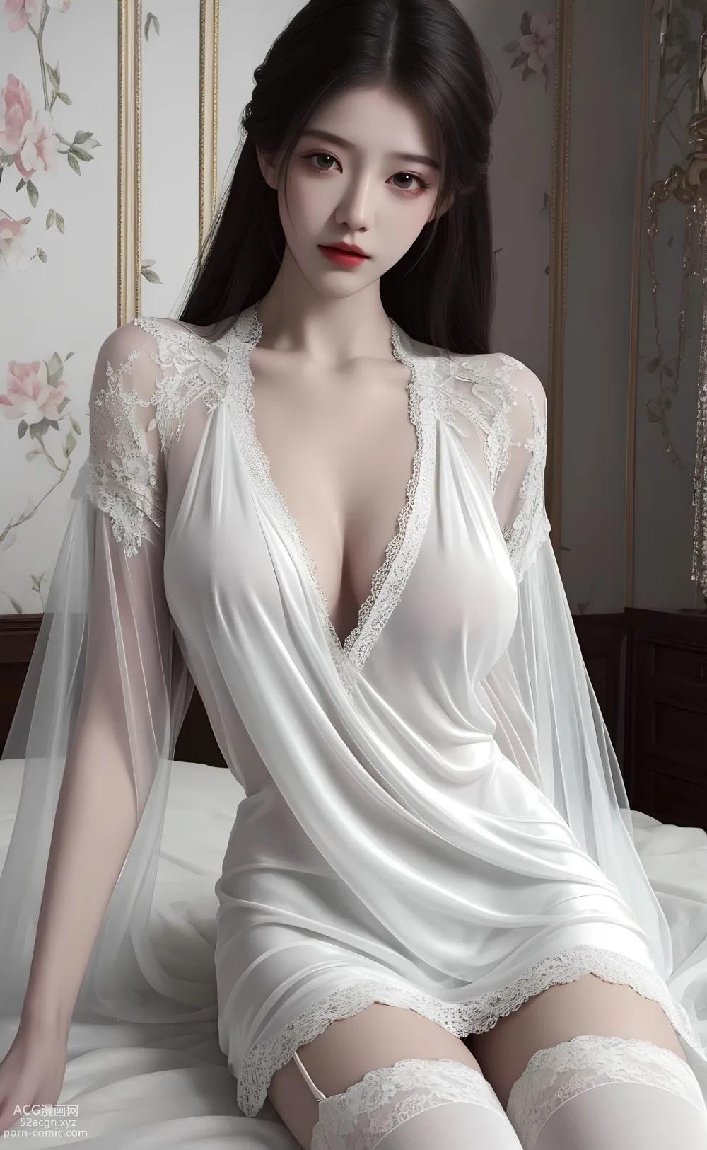 Anime Girl] [Aesthetic] White Erotic Lace Sheer Fabric – AI Painting High Quality Ancient Style Collection