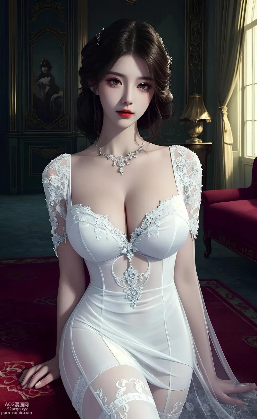 애니메 걸] [위미] 흰색 섹시 레이스 얇은 가제 – AI 회화 고품질 고전풍 도감