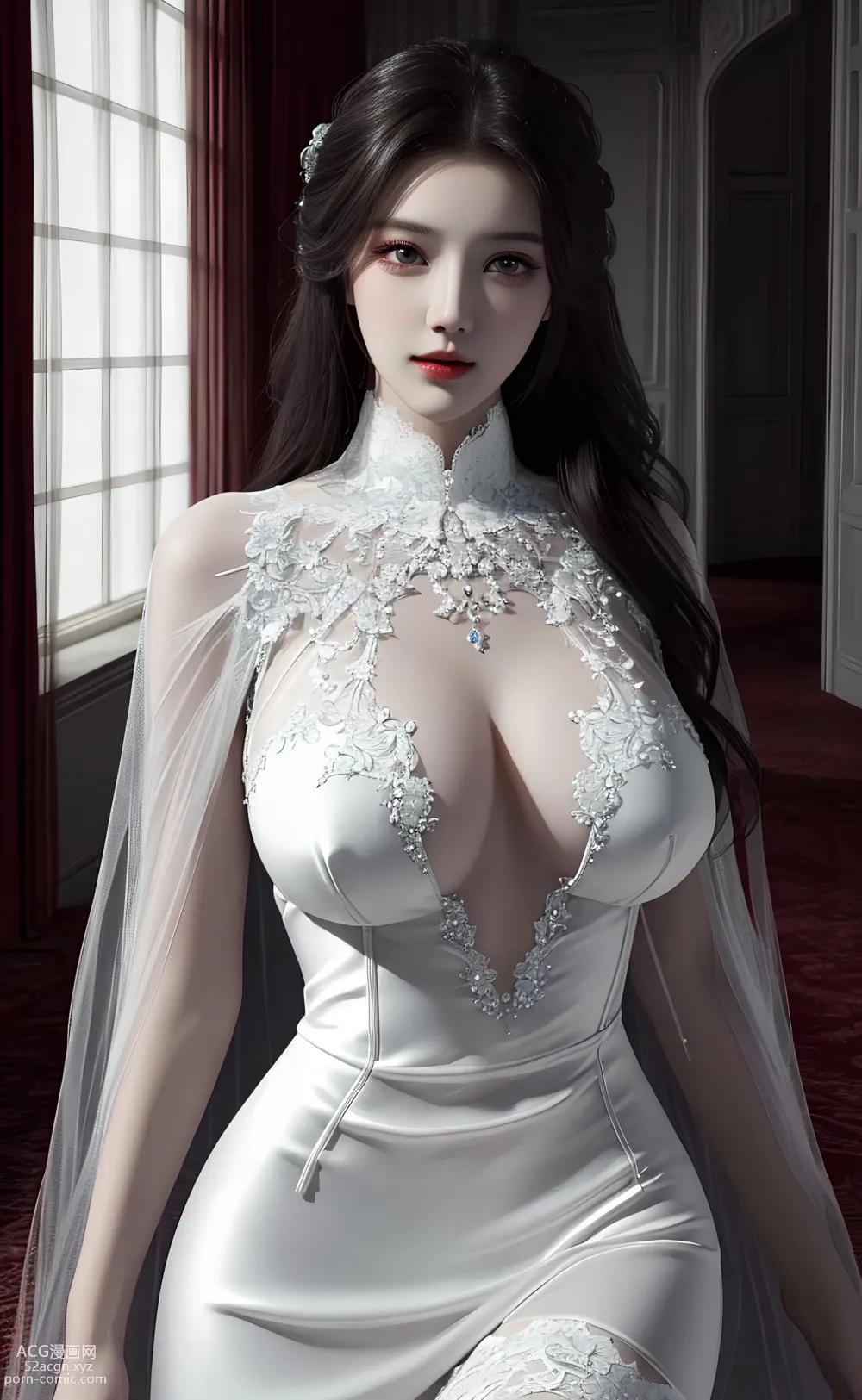 애니메 걸] [위미] 흰색 섹시 레이스 얇은 가제 – AI 회화 고품질 고전풍 도감