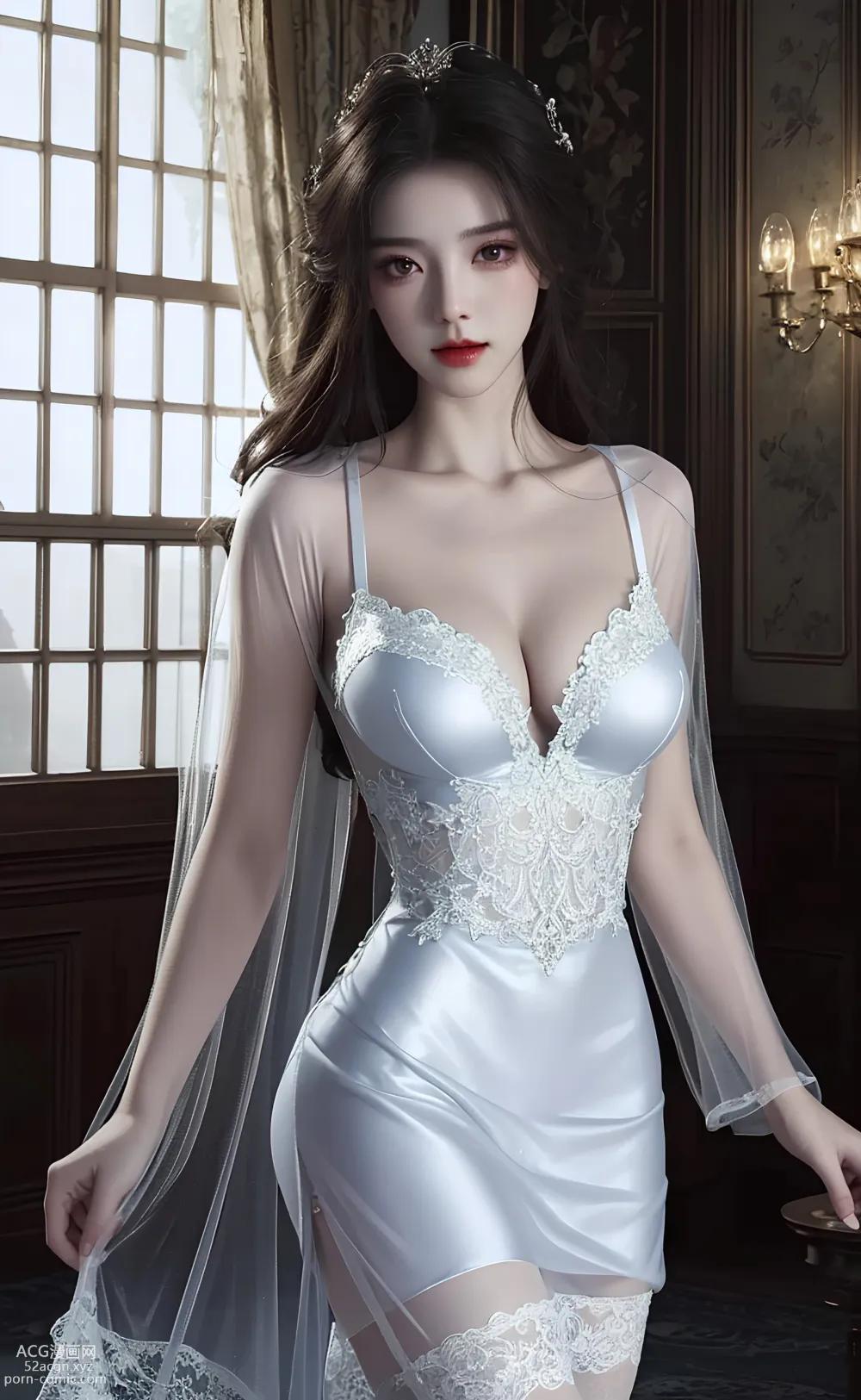 애니메 걸] [위미] 흰색 섹시 레이스 얇은 가제 – AI 회화 고품질 고전풍 도감