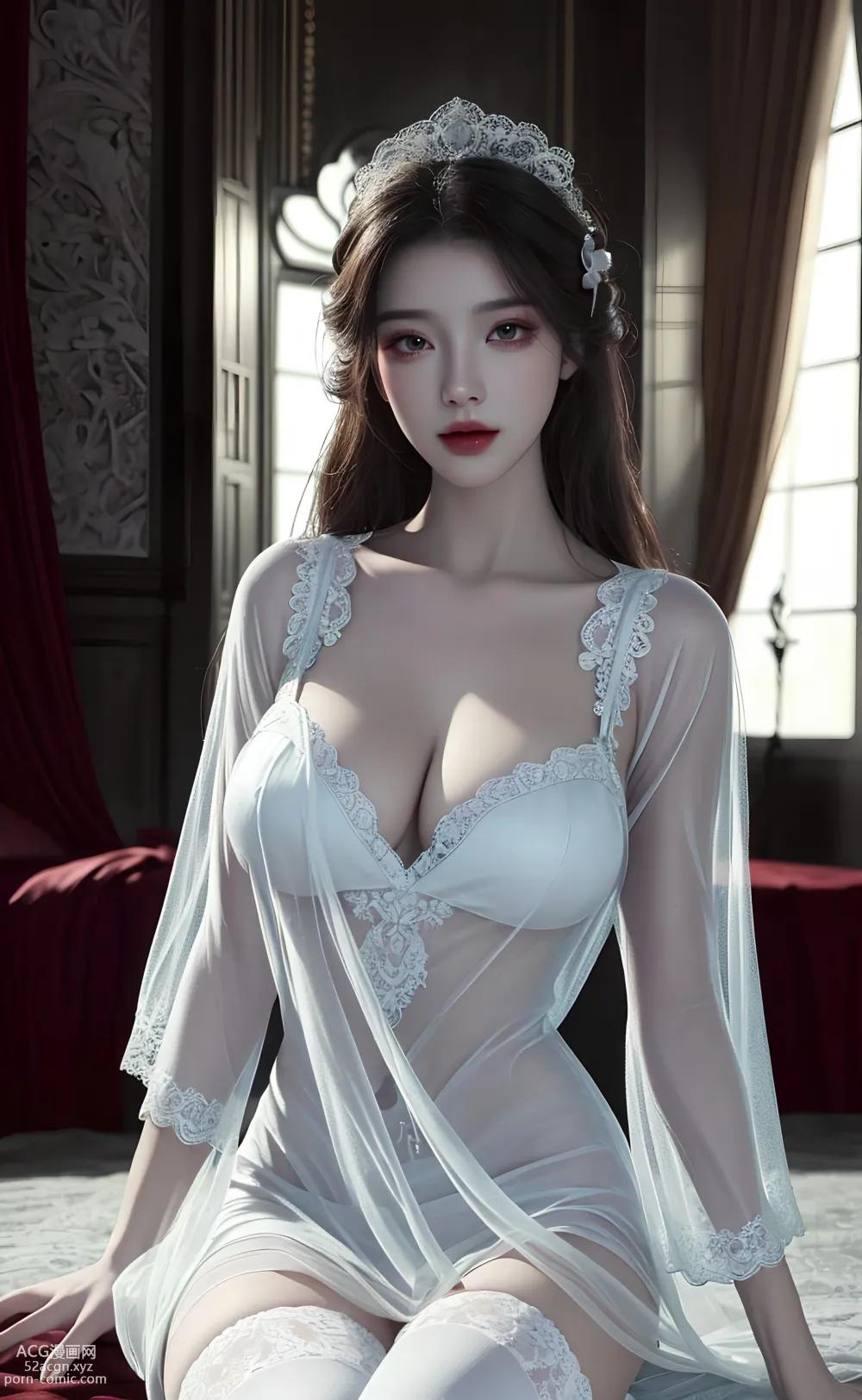 애니메 걸] [위미] 흰색 섹시 레이스 얇은 가제 – AI 회화 고품질 고전풍 도감