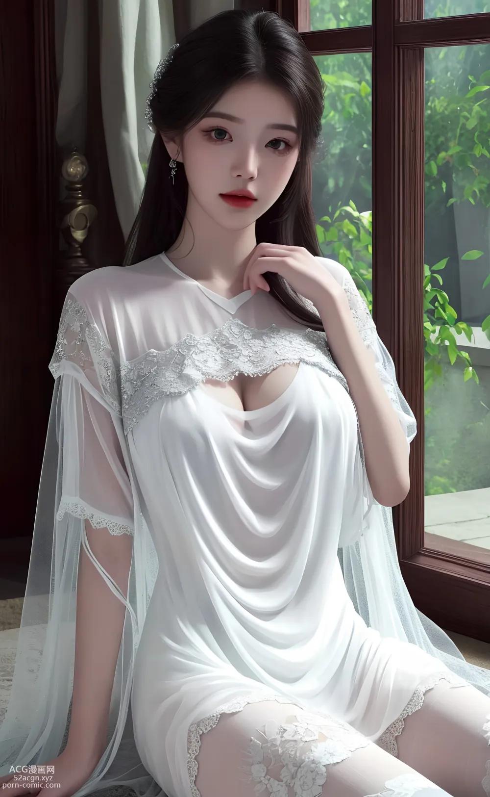 Anime Girl] [Aesthetic] White Erotic Lace Sheer Fabric – AI Painting High Quality Ancient Style Collection