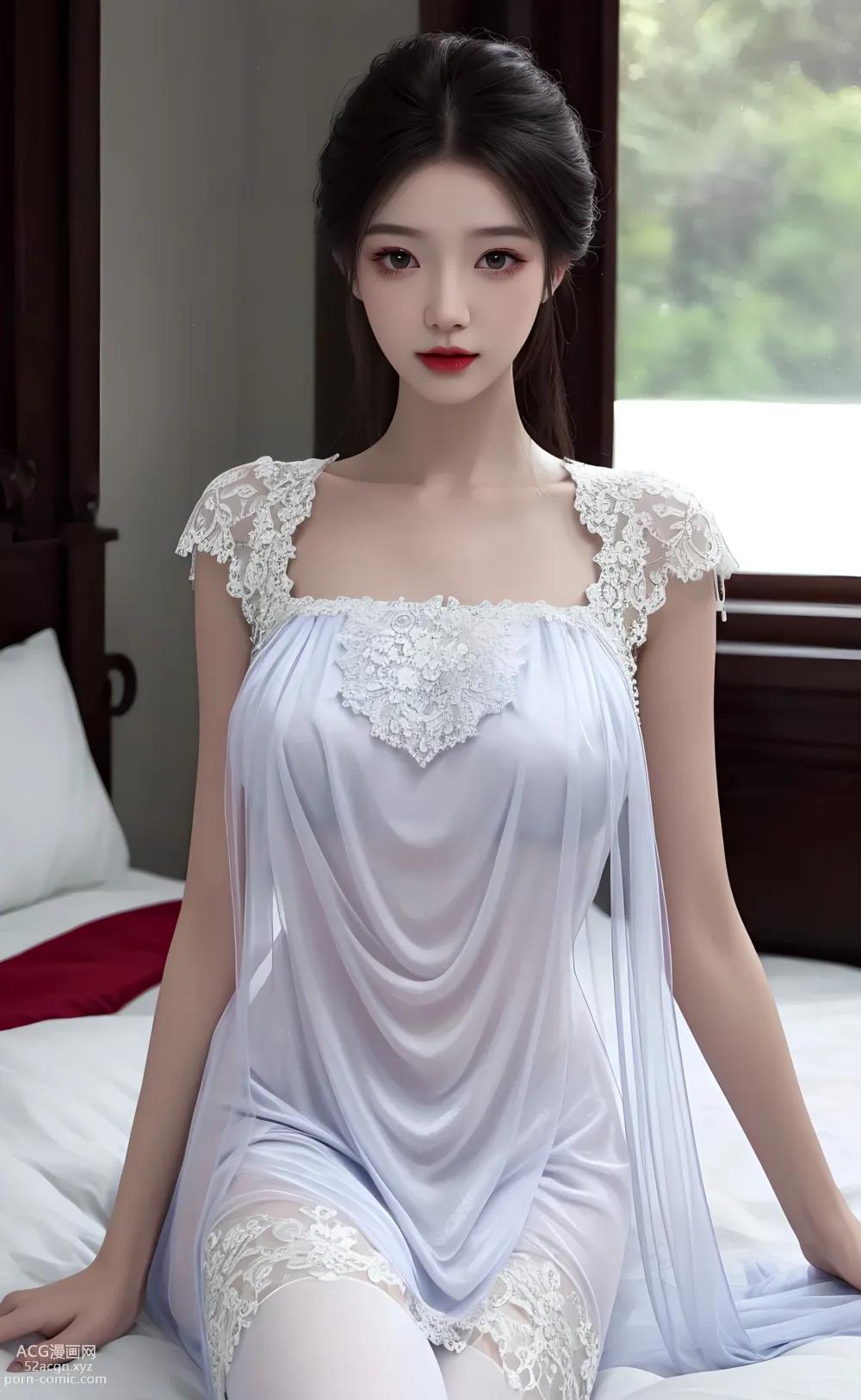 Anime Girl] [Aesthetic] White Erotic Lace Sheer Fabric – AI Painting High Quality Ancient Style Collection