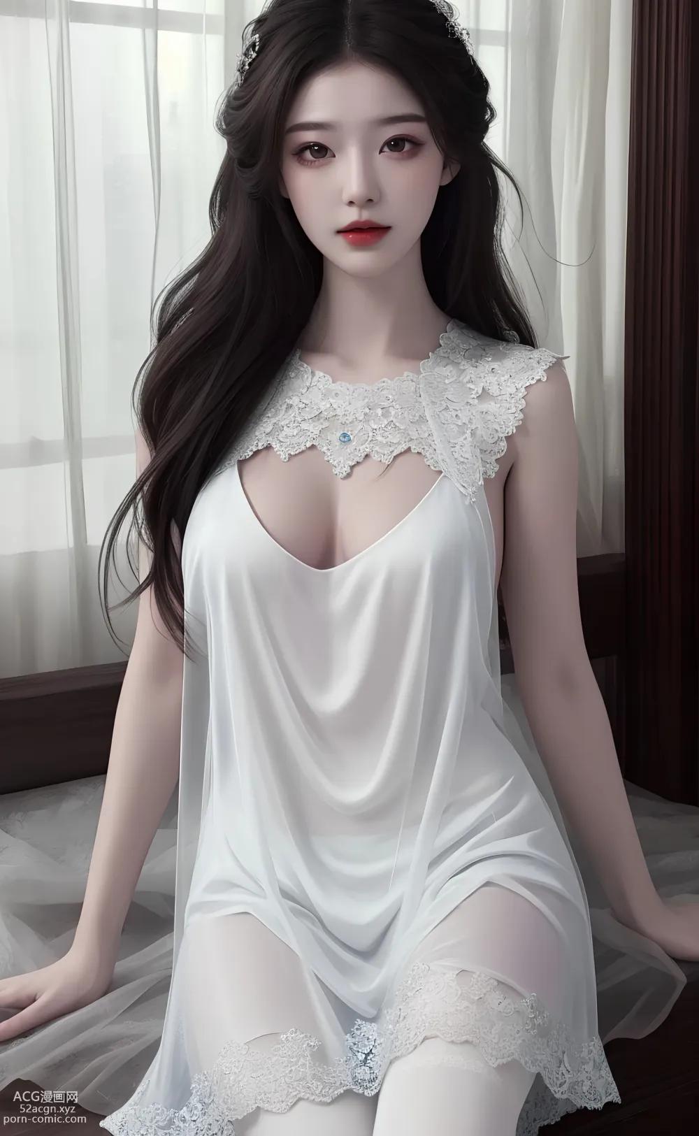 Anime Girl] [Aesthetic] White Erotic Lace Sheer Fabric – AI Painting High Quality Ancient Style Collection