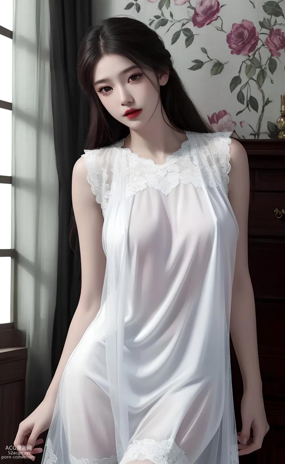 Anime Girl] [Aesthetic] White Erotic Lace Sheer Fabric – AI Painting High Quality Ancient Style Collection