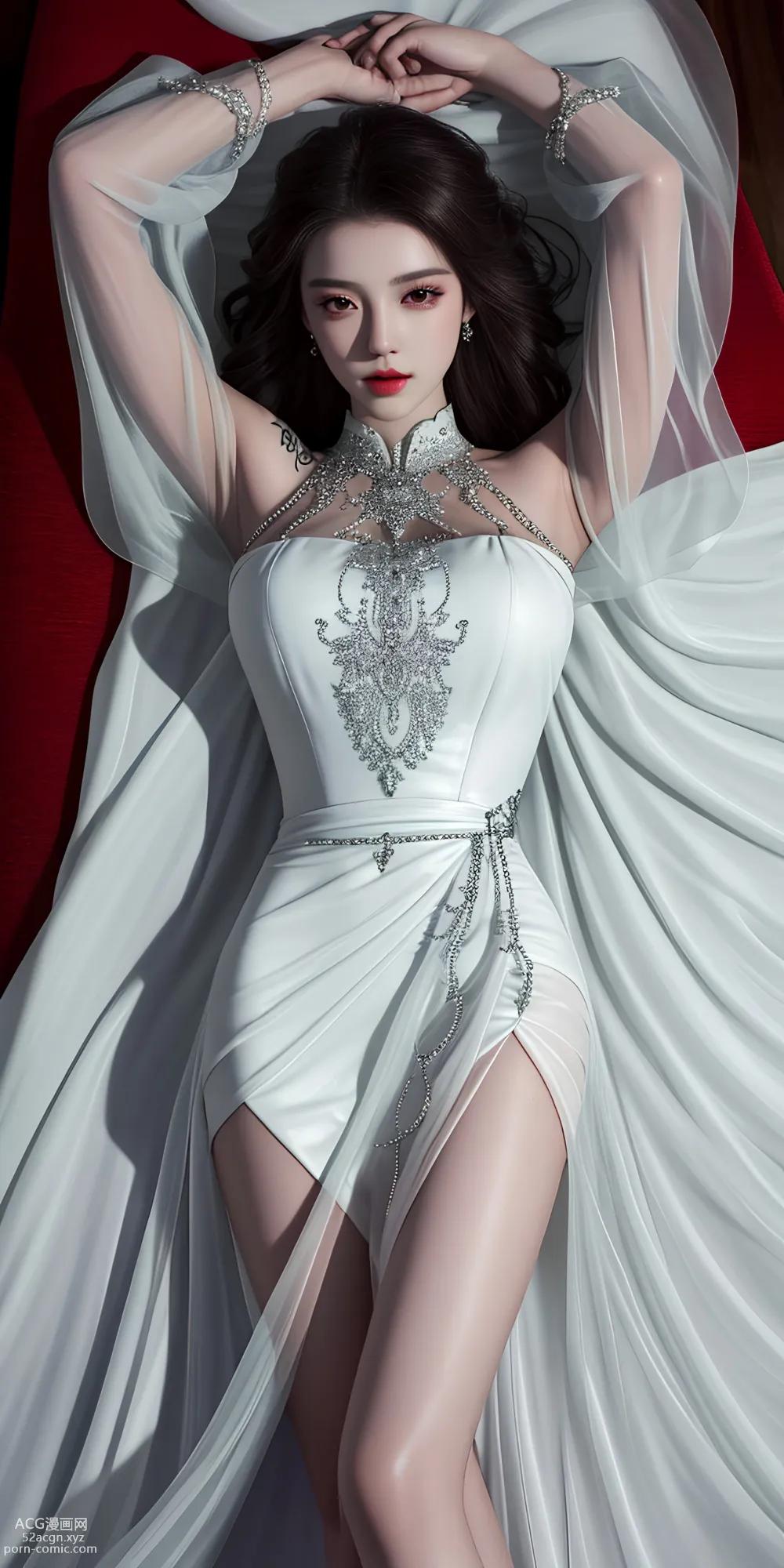 แอนิเมะ เกิร์ล] [วิเม่] ชุดผ้าลูกไม้บางสีขาวสไตล์เซ็กซี่ – ภาพวาด AI คุณภาพสูง สไตล์โบราณ ชุดภาพ
