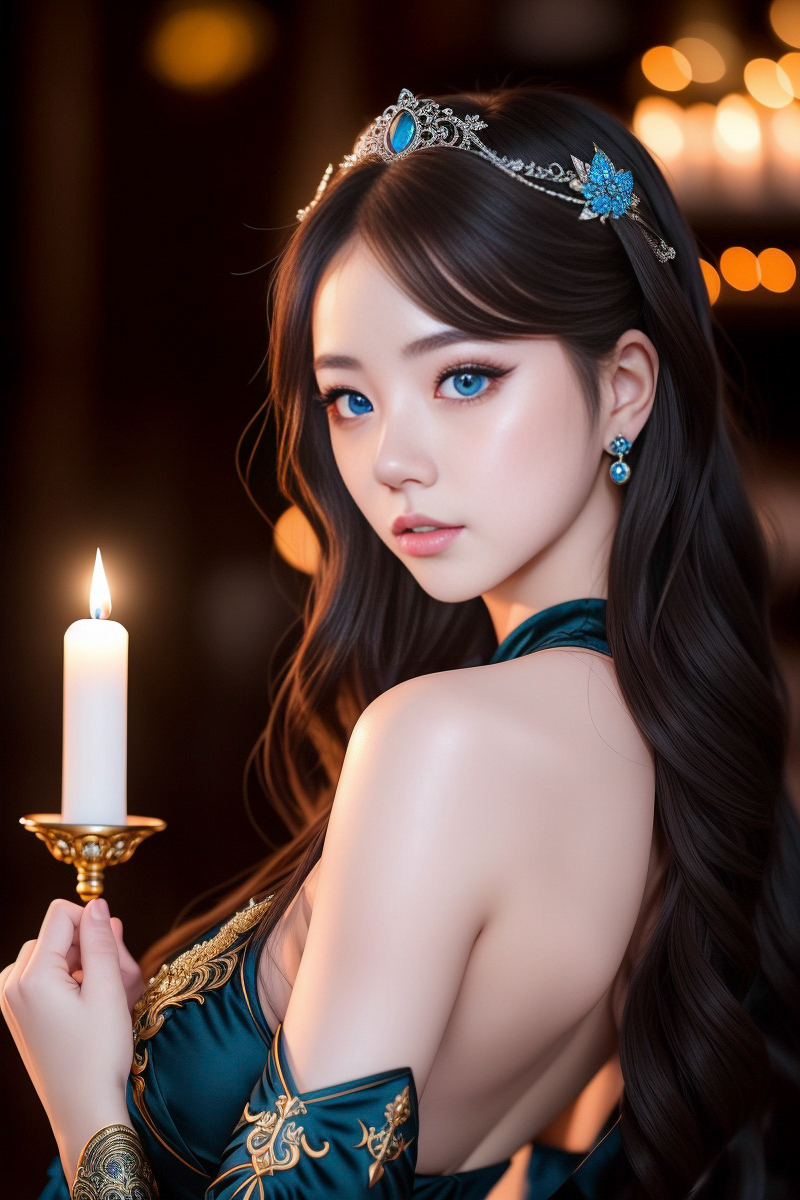 สาวเอเชียตาสีฟ้าที่สวยงาม