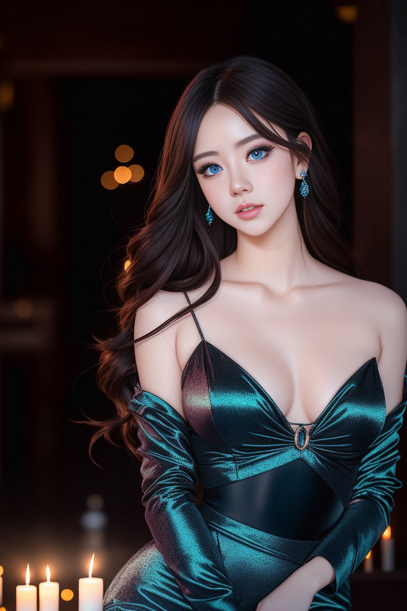 สาวเอเชียตาสีฟ้าที่สวยงาม