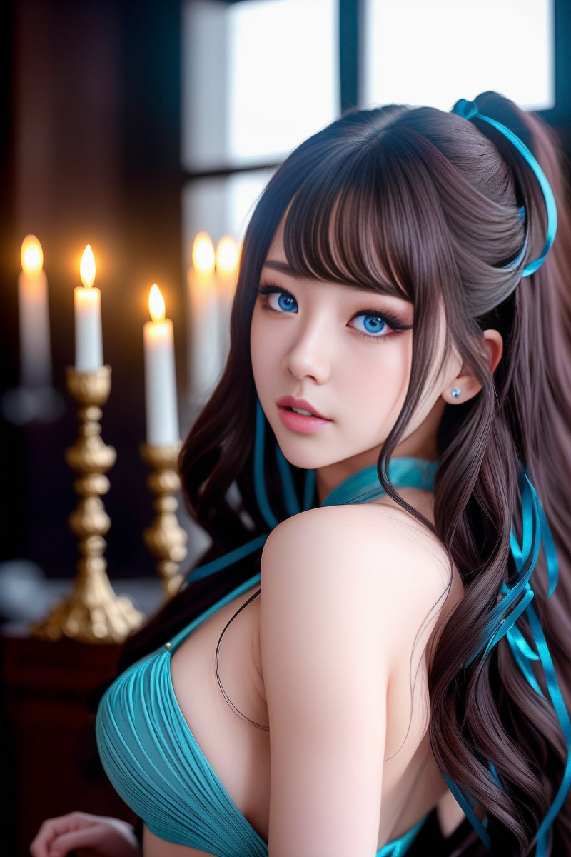 สาวเอเชียตาสีฟ้าที่สวยงาม