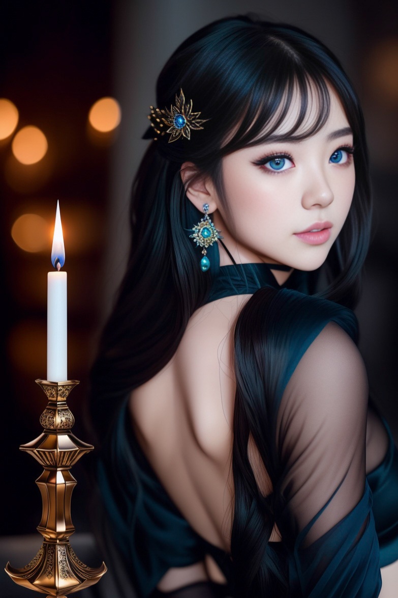 สาวเอเชียตาสีฟ้าที่สวยงาม