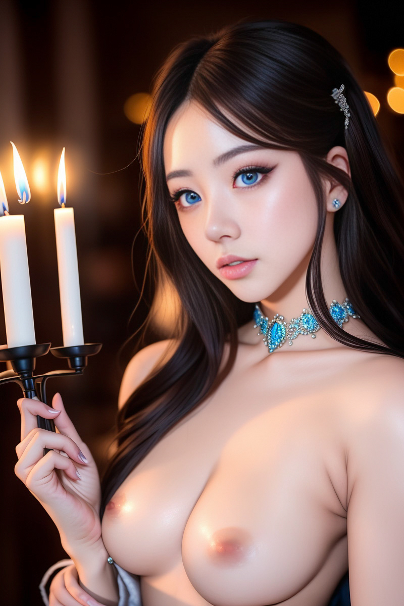 สาวเอเชียตาสีฟ้าที่สวยงาม