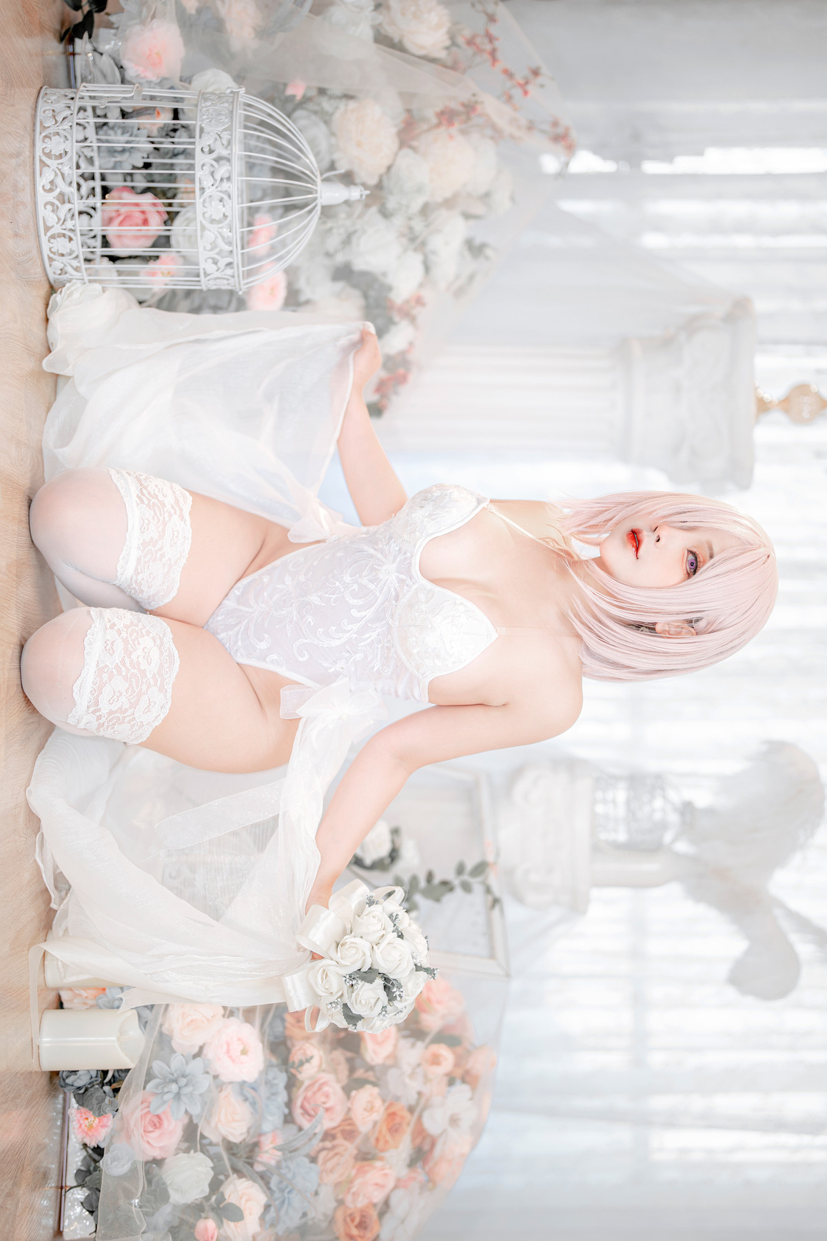 Cosplay SayoMomo小桃 Mashu White Lingerie Body Oi