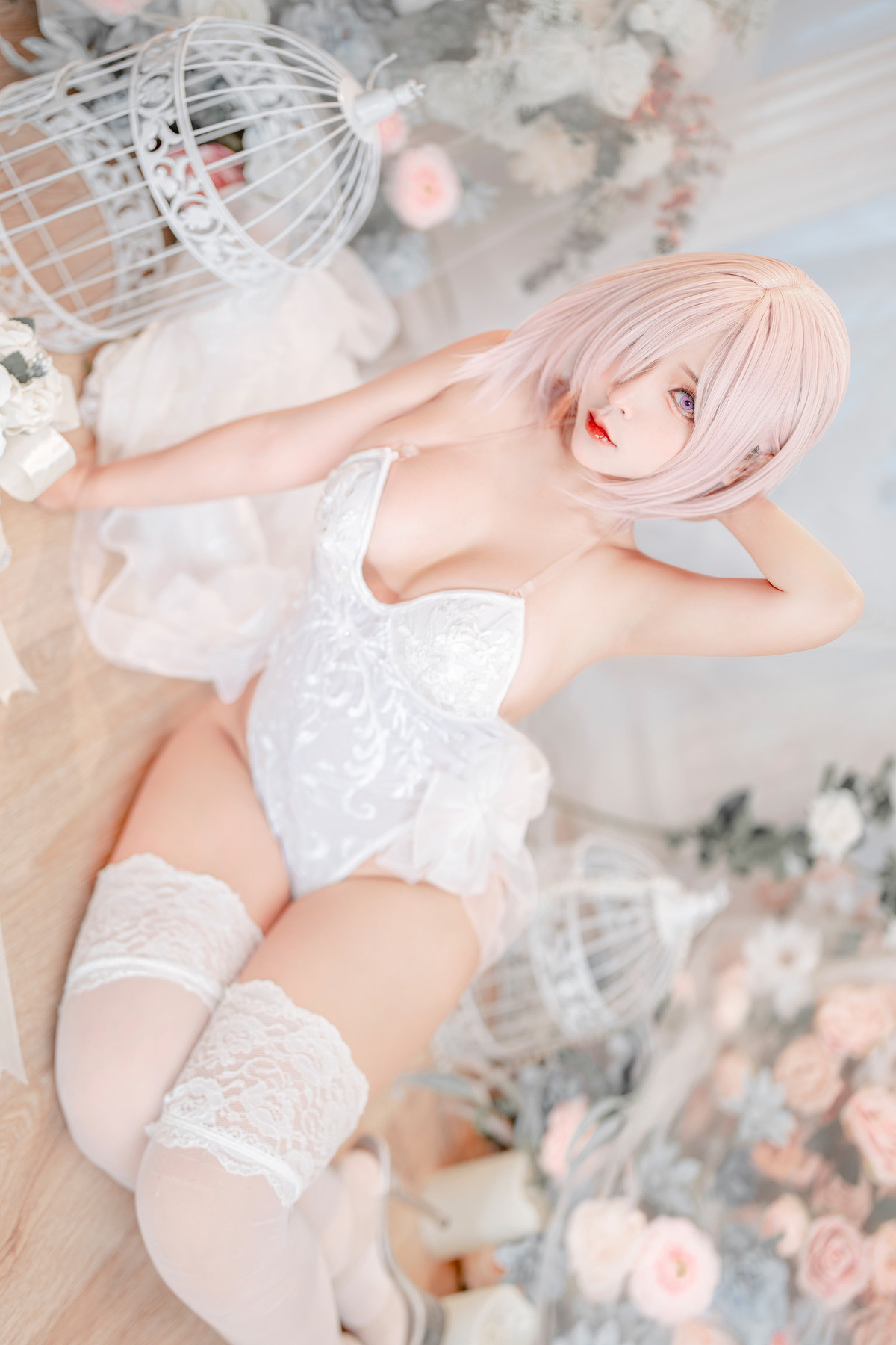 Cosplay SayoMomo小桃 Mashu White Lingerie Body Oi