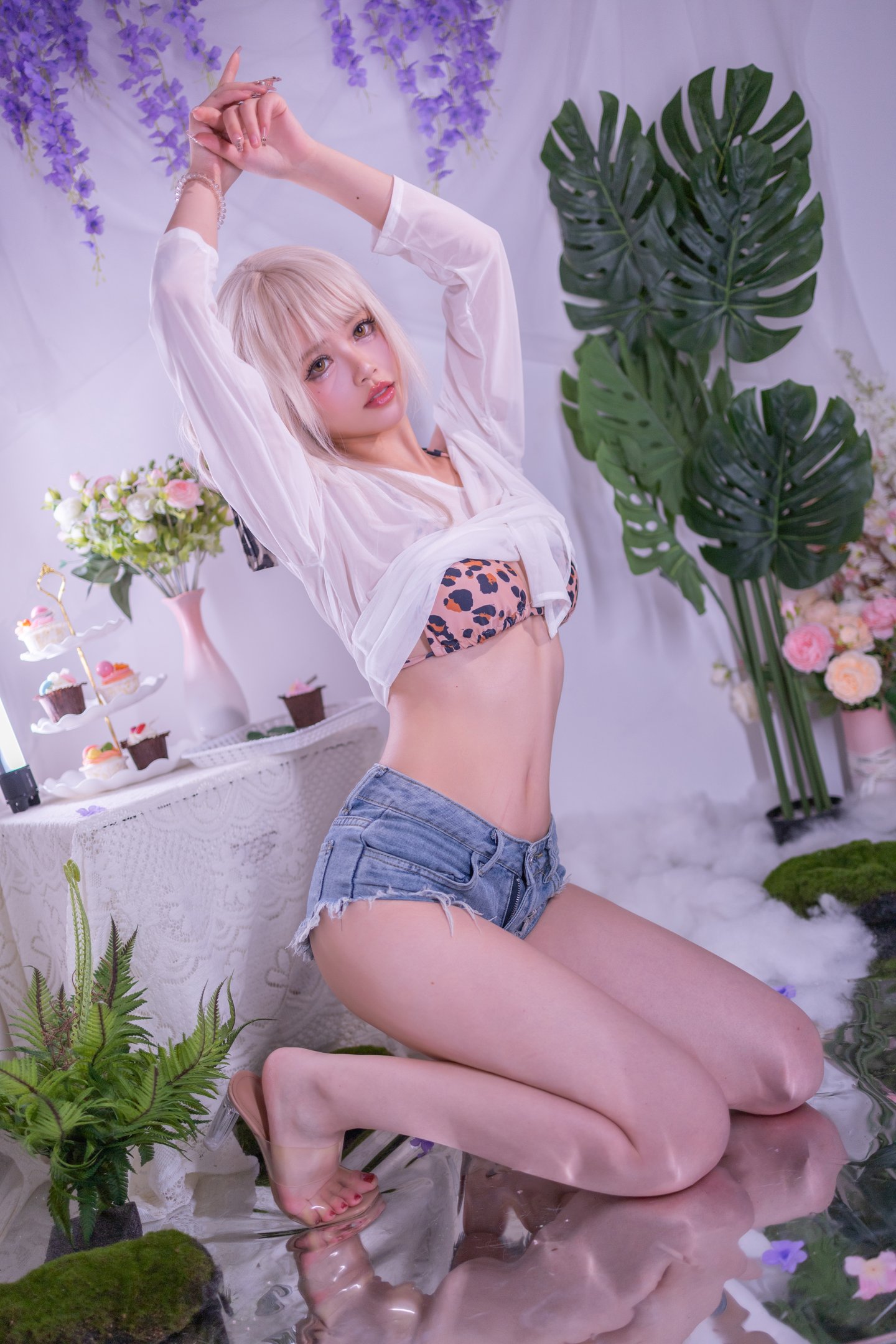 星黛鹿鹿 - Vải lưới họa tiết báo bơi 41P