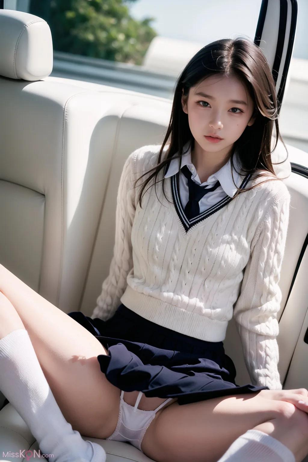 인공지능 생성 AI 미녀 차내 스타킹 노출 무마 사진집 (160장)