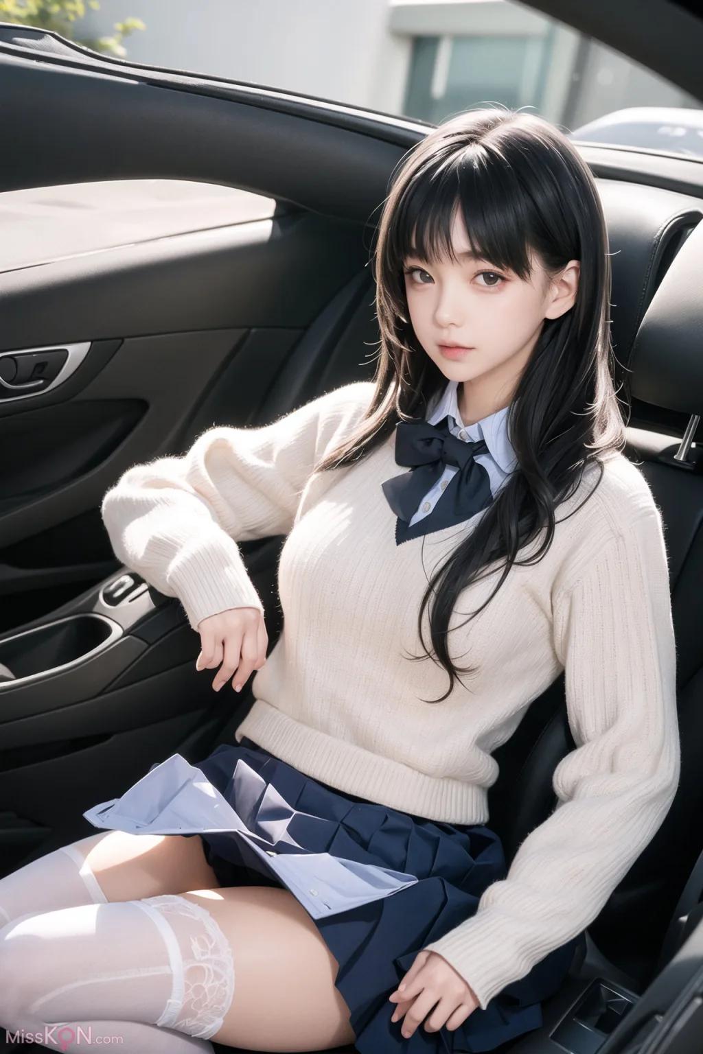 인공지능 생성 AI 미녀 차내 스타킹 노출 무마 사진집 (160장)