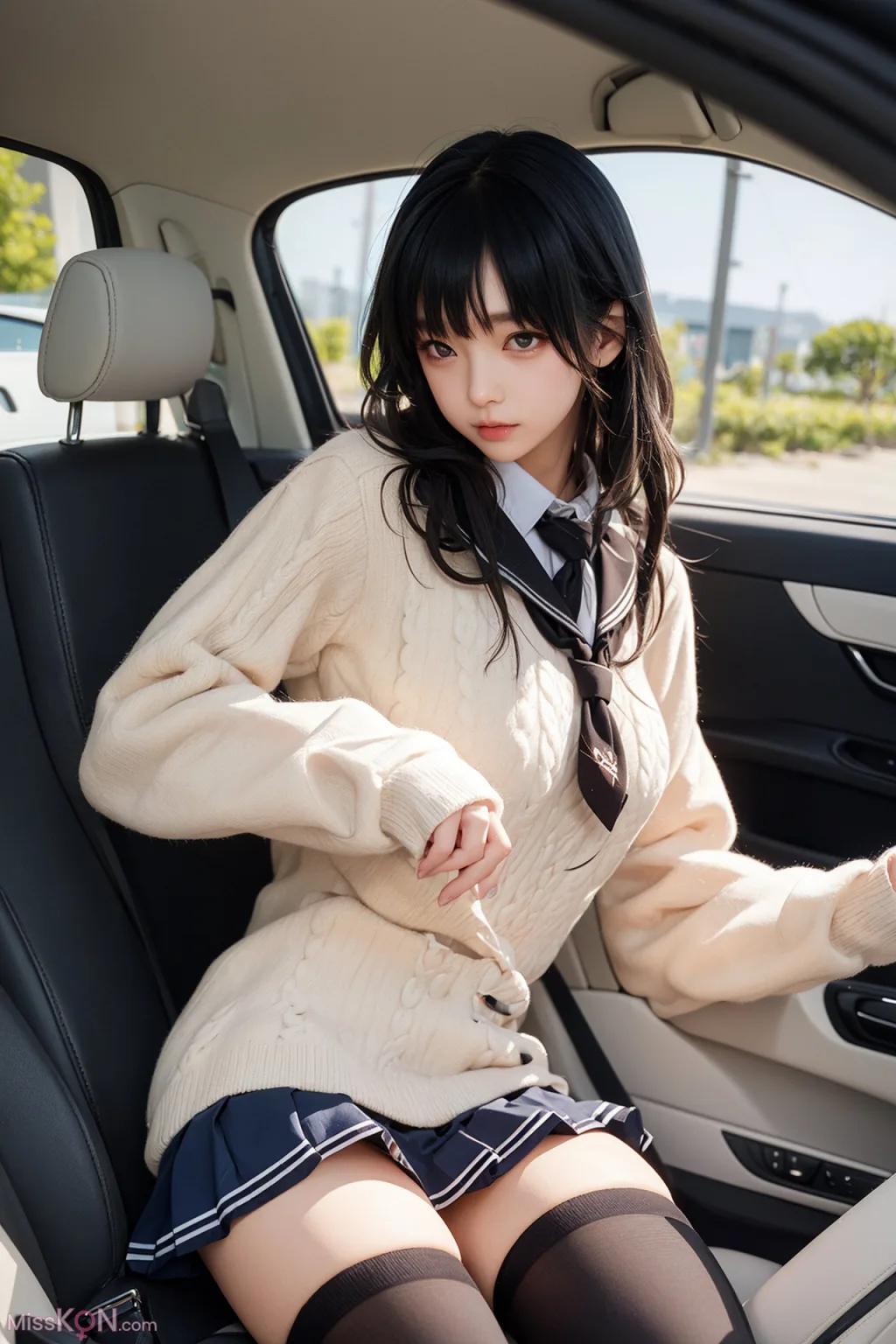인공지능 생성 AI 미녀 차내 스타킹 노출 무마 사진집 (160장)