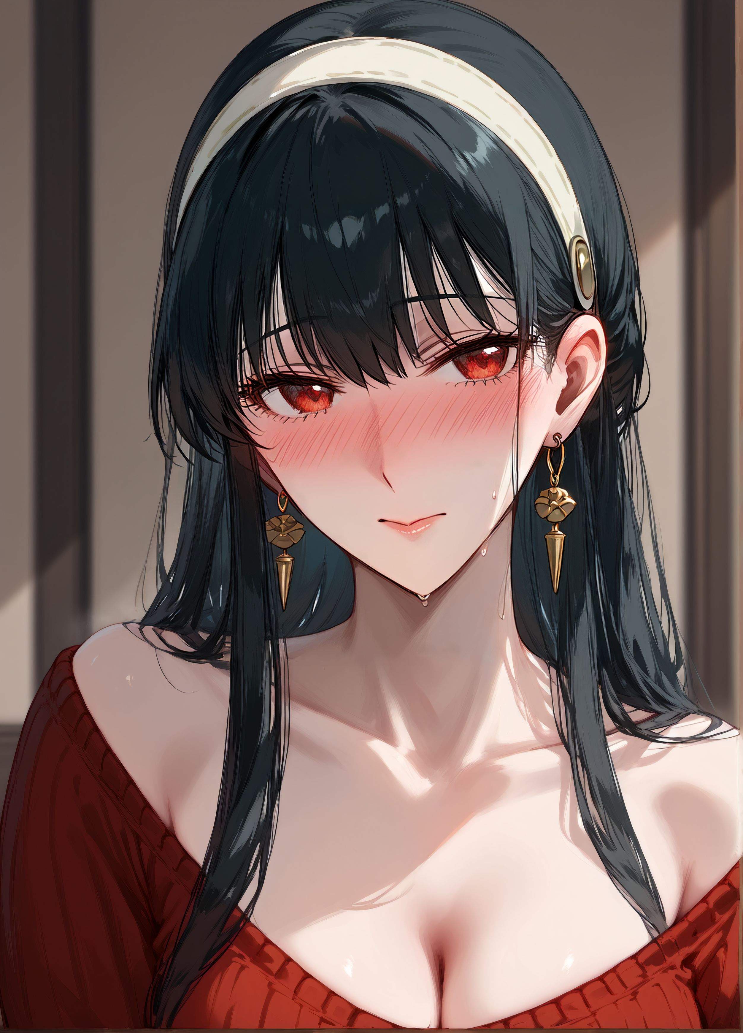 AI Generated - Anime Girl Yor Forger 红裙黑丝蕾丝吊带袜 致命诱惑卧室系列 185P