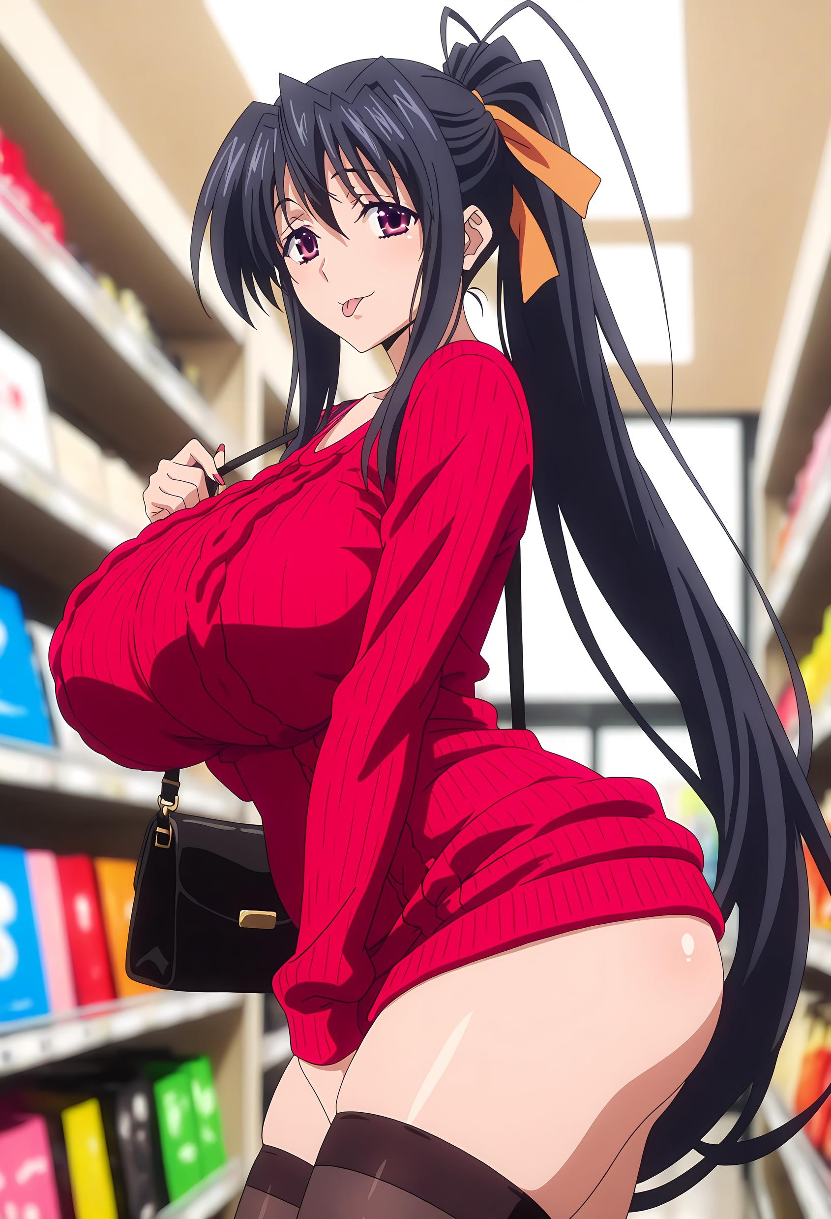 AI สร้างสาวอนิเมะ - [2D] 姬岛朱乃 Himejima Akeno 黑发巫女装开档黑丝 紫电S调教 巨乳肉感无修正 32P