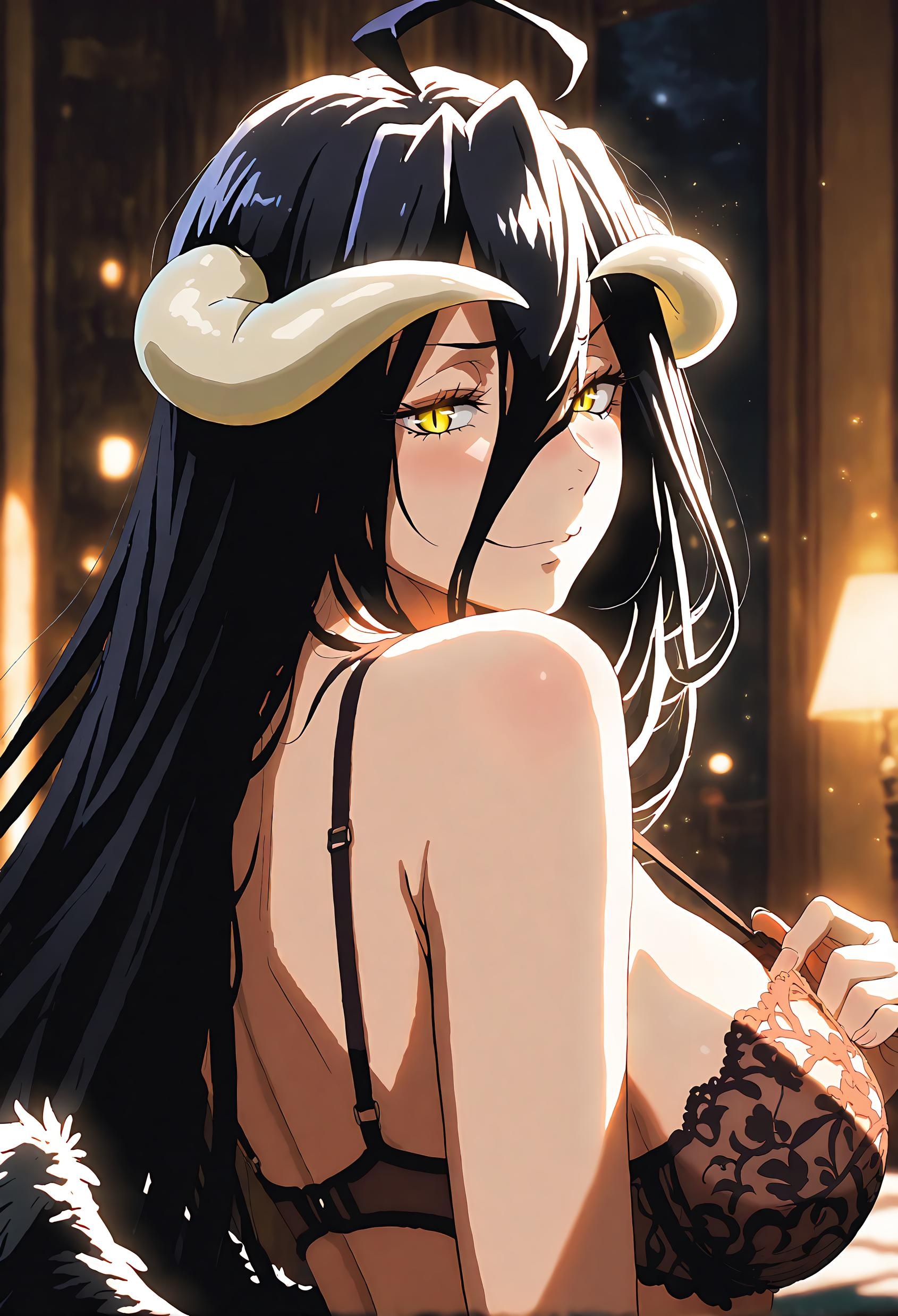 AI สร้างอนิเมะสาว - 雅儿贝德 Albedo 纯白恶魔女仆 แฟชั่นสายดำเปิดเป้า ปีกกางเต็มที่ 49P