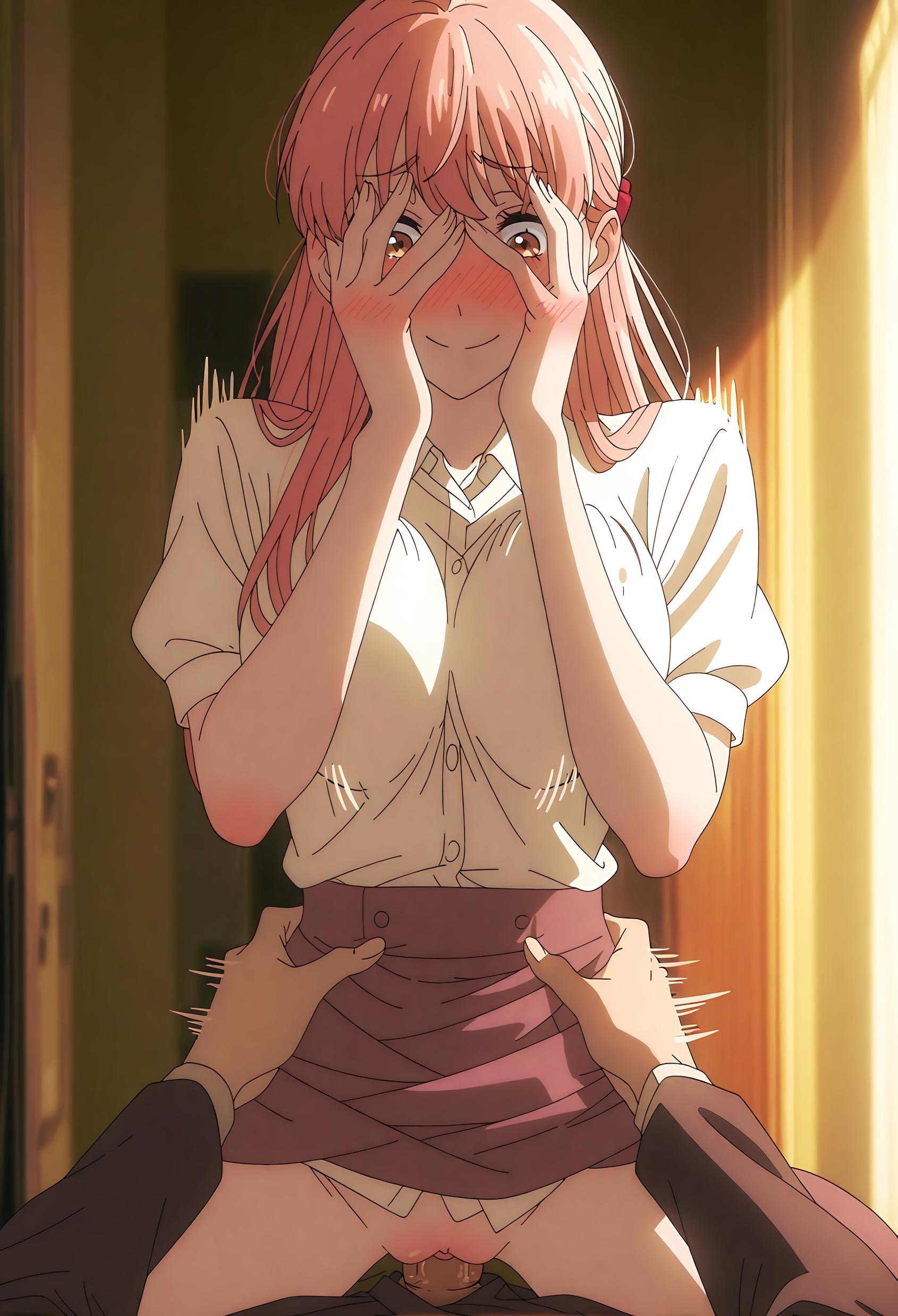 Cô Gái Anime Tạo Bởi AI - [2D] 桃濑成海 Narumi Momose (Wotakoi) Cô Nữ Sinh Tóc Đen Trong Đồng Phục, Tất Đen Mở, Gợi Cảm 37P