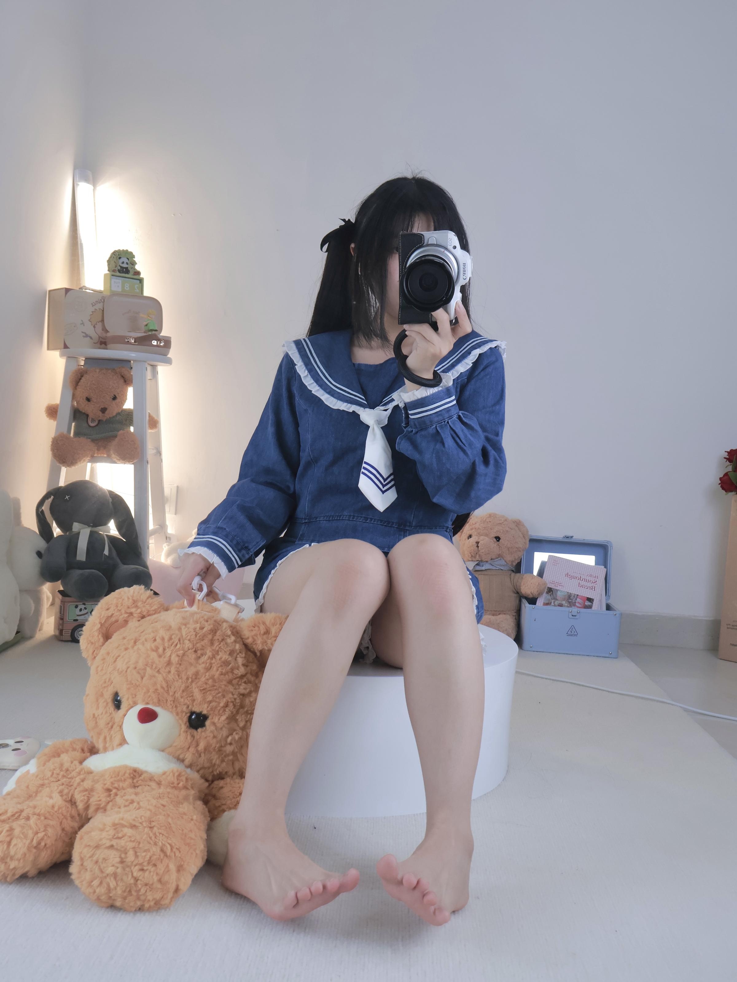 '小羊蛋卷 - Quần Yếm + Tất Trắng Denim Thủy Thủ 22P1V'