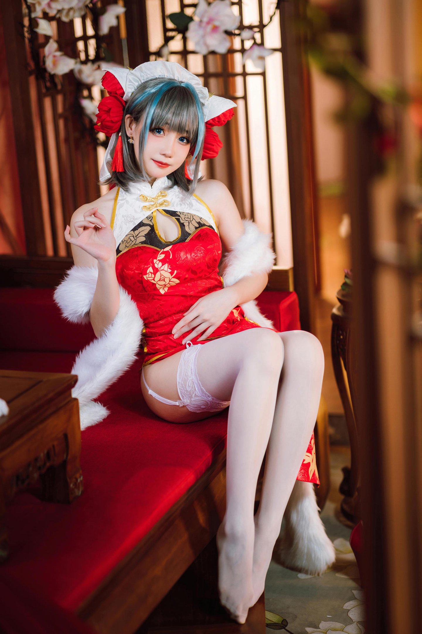 '[cosplay] Mê Mê Than - cos Cheshire: Người Thật Thực Tế Bích Lam Hàng Tuyến Mèo Nữ Tóc Bạc Tai Mèo Xé Áo Dài Ngực Khủng Tất Trắng Mở Đường Cực Độ Quyến Rũ Sa Ngã Không Chỉnh Sửa 29P'
