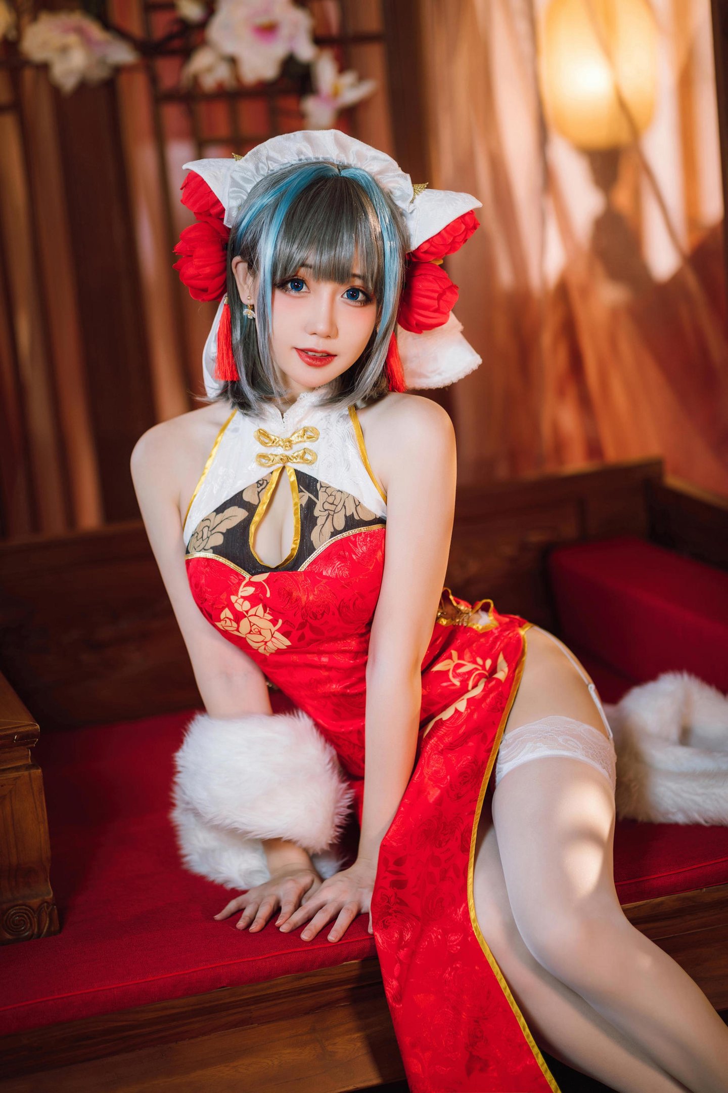 '[cosplay] Mê Mê Than - cos Cheshire: Người Thật Thực Tế Bích Lam Hàng Tuyến Mèo Nữ Tóc Bạc Tai Mèo Xé Áo Dài Ngực Khủng Tất Trắng Mở Đường Cực Độ Quyến Rũ Sa Ngã Không Chỉnh Sửa 29P'