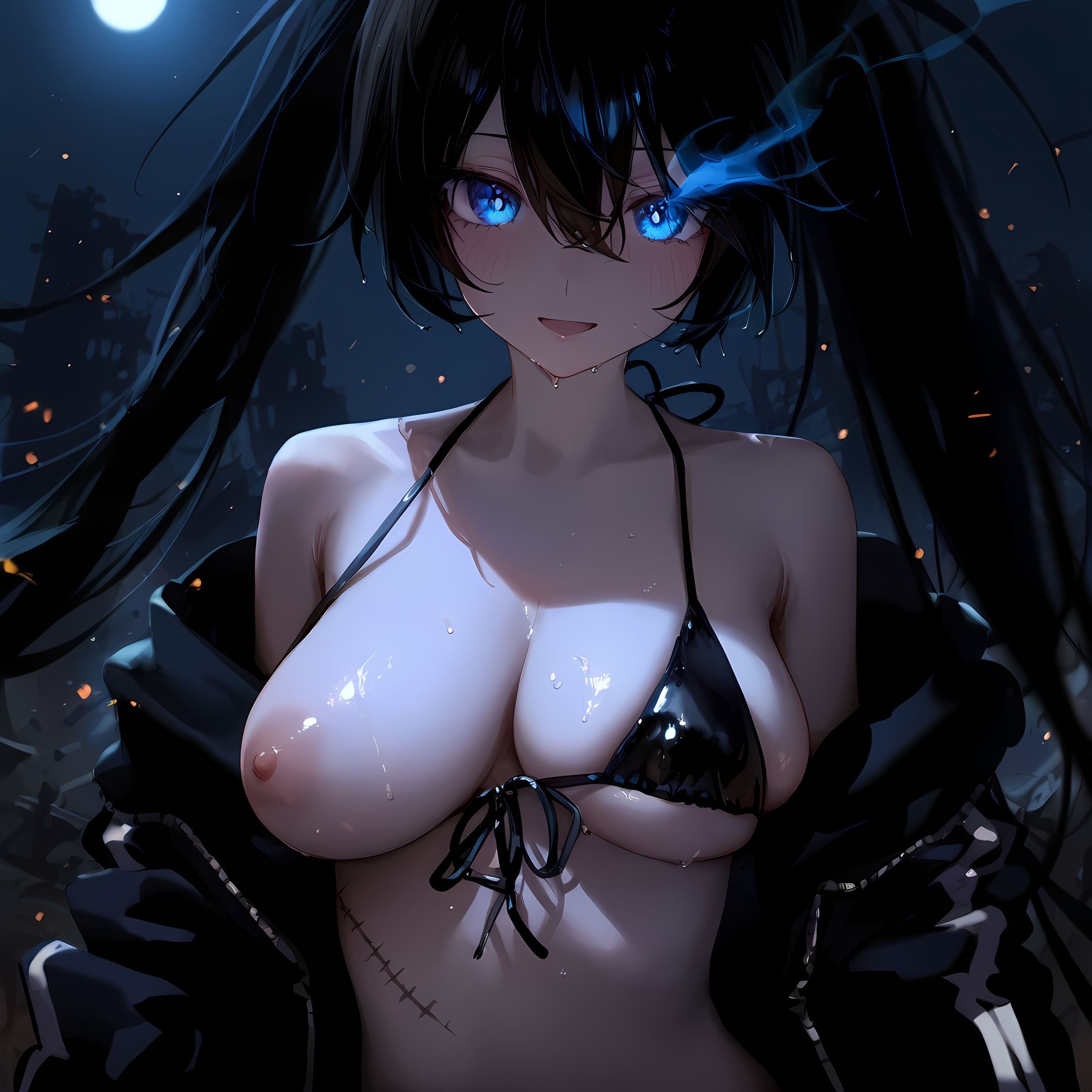 AI Generated Anime Girl - [2D] 黑岩射手：原创动漫黑发蓝眼战斗少女 武器失控的蓝色魅惑 战斗少女的疯狂射击 263P