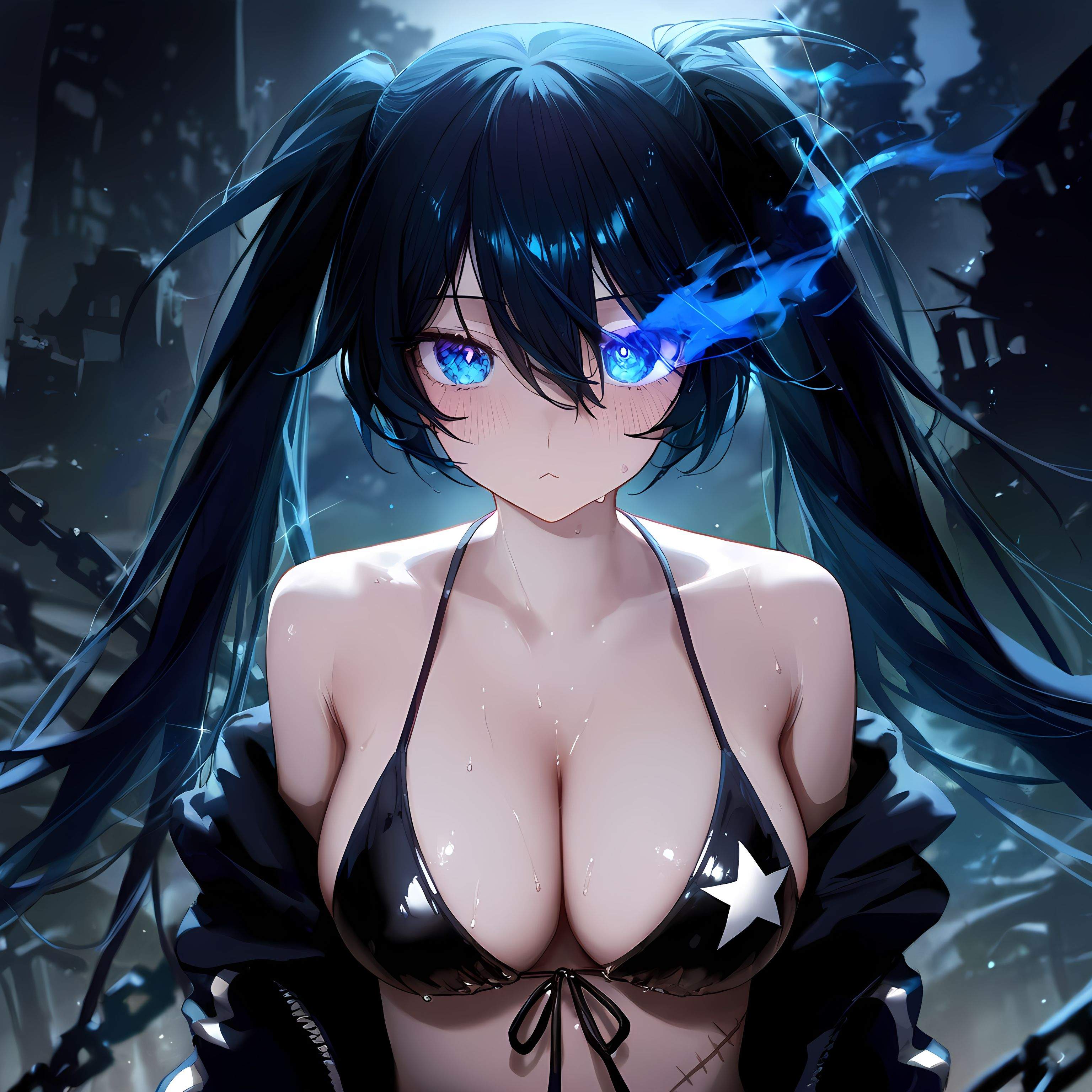 AI Generated Anime Girl - [2D] 黑岩射手：原创动漫黑发蓝眼战斗少女 武器失控的蓝色魅惑 战斗少女的疯狂射击 263P