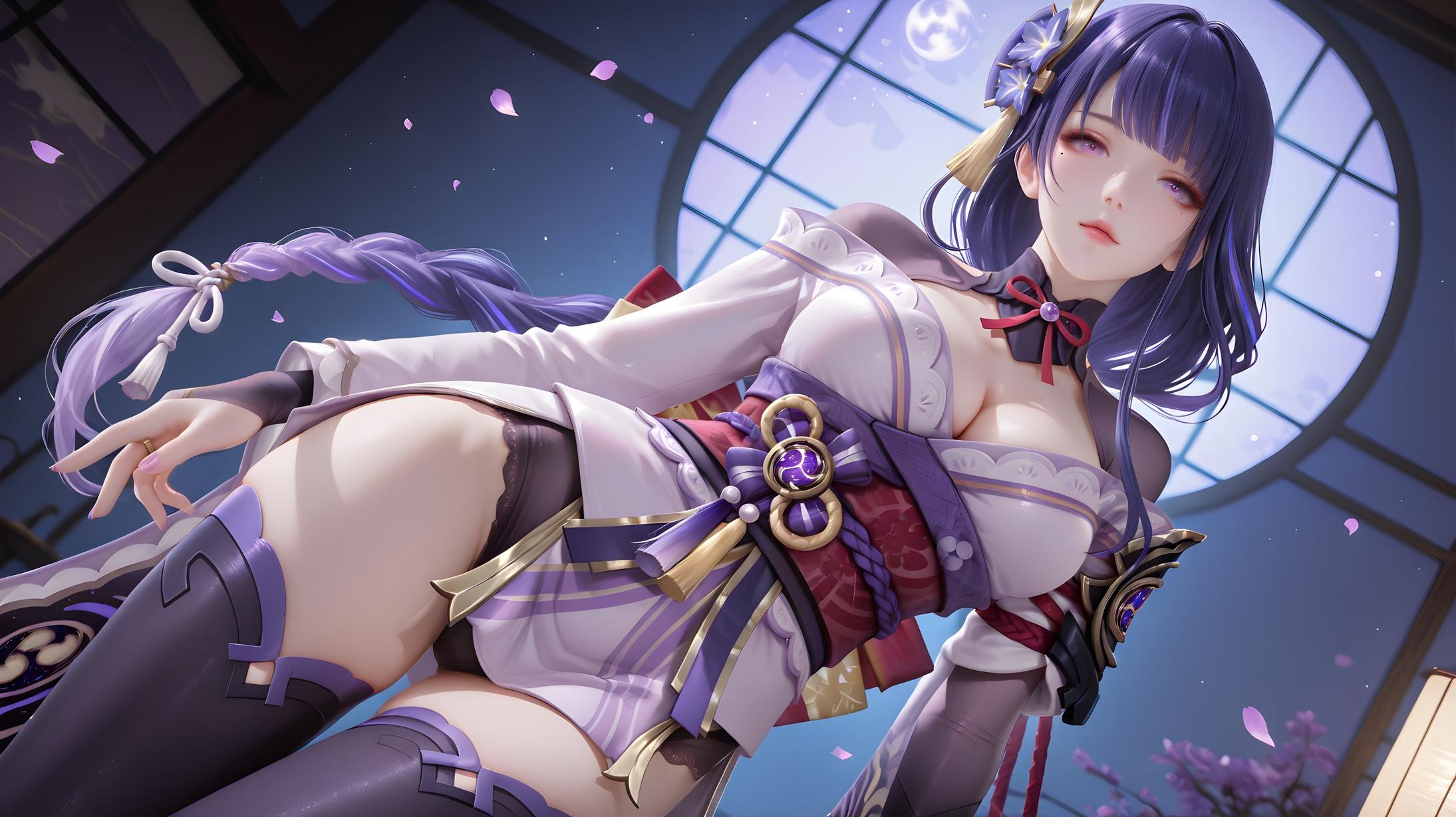 AI Generated Anime Girl - 雷电将军：原神雷神 3D立体感巨乳撩人姿势性感诱惑 150P