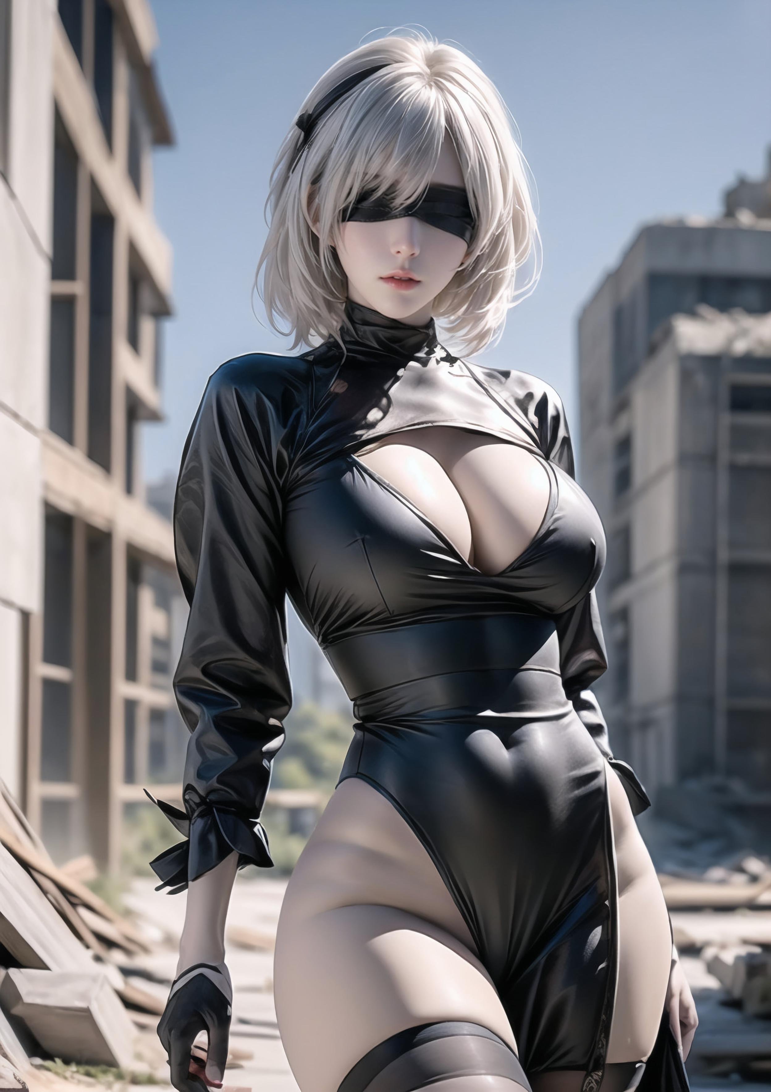 AI Generated Anime Girl - 2B：尼尔机械纪元白虎少女 湿身下撩人姿势展现性感诱惑 70P