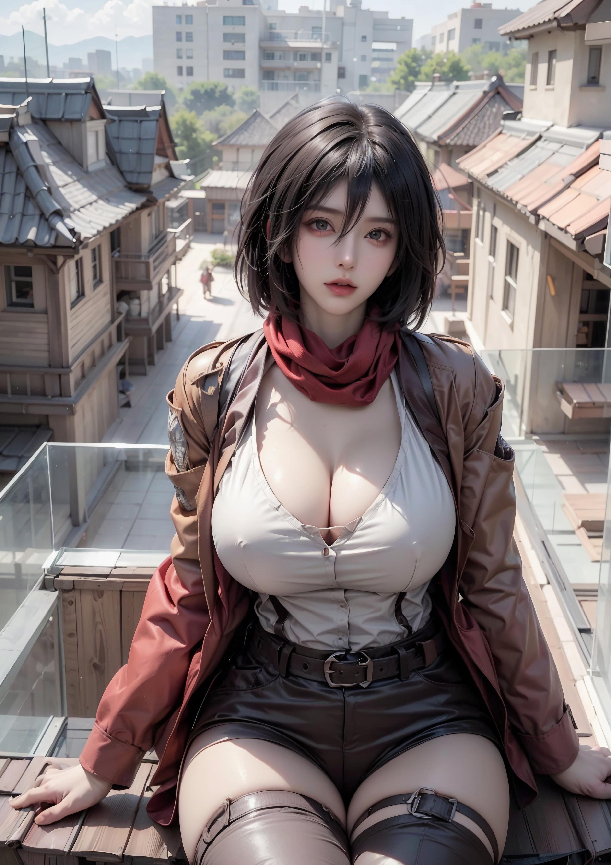 'สาวอนิเมะที่สร้างโดย AI - 三笠: รูปร่าง S จากการโจมตีของยักษ์ สวมชุดเปิดเผยความเซ็กซี่ 68P'