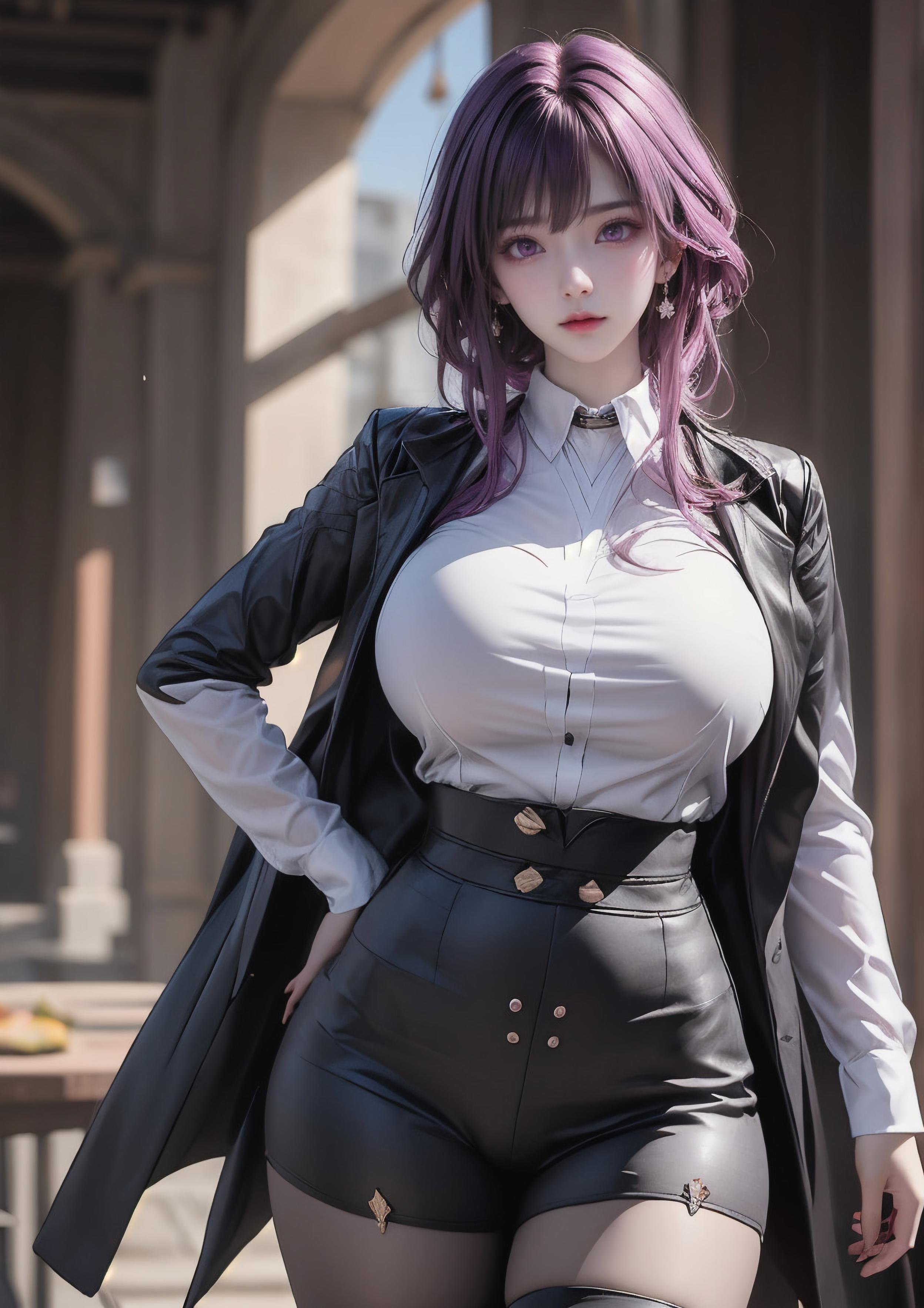 AI Generated Anime Girl - 卡芙卡：星穹铁道白发御姐 完美曲线下白皙肌肤展现撩人姿势 72P