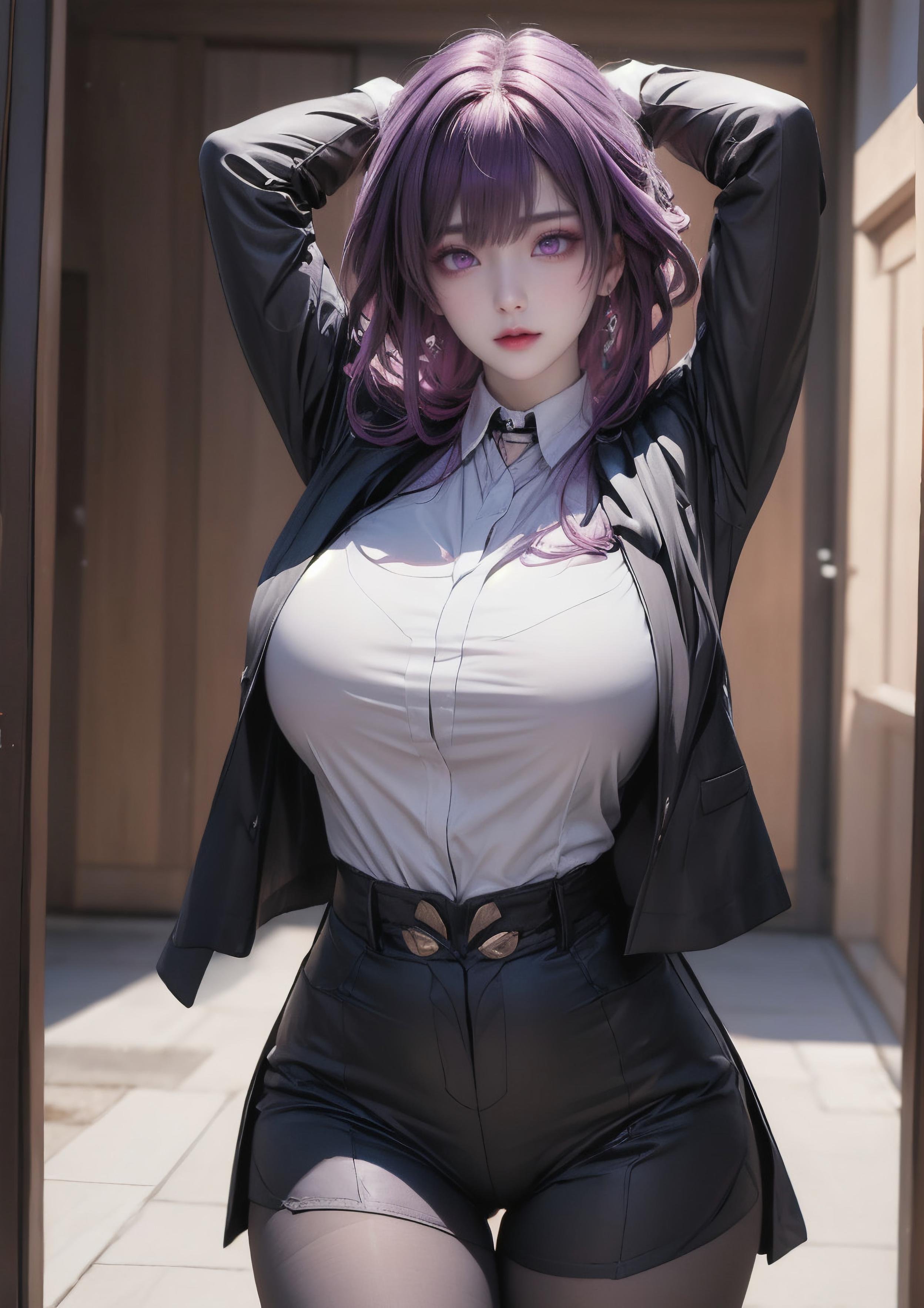 AI Generated Anime Girl - 卡芙卡：星穹铁道白发御姐 完美曲线下白皙肌肤展现撩人姿势 72P