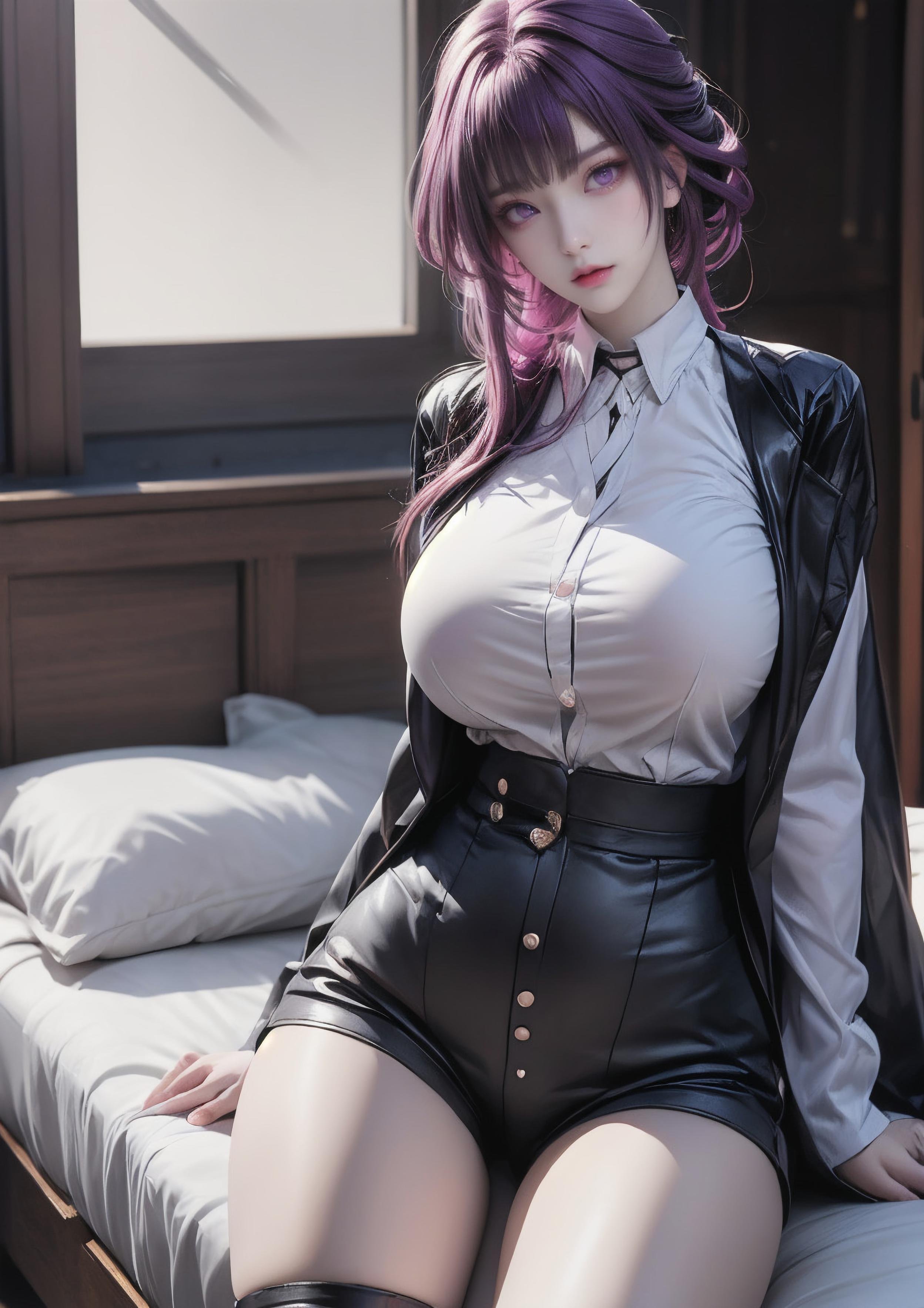 AI Generated Anime Girl - 卡芙卡：星穹铁道白发御姐 完美曲线下白皙肌肤展现撩人姿势 72P
