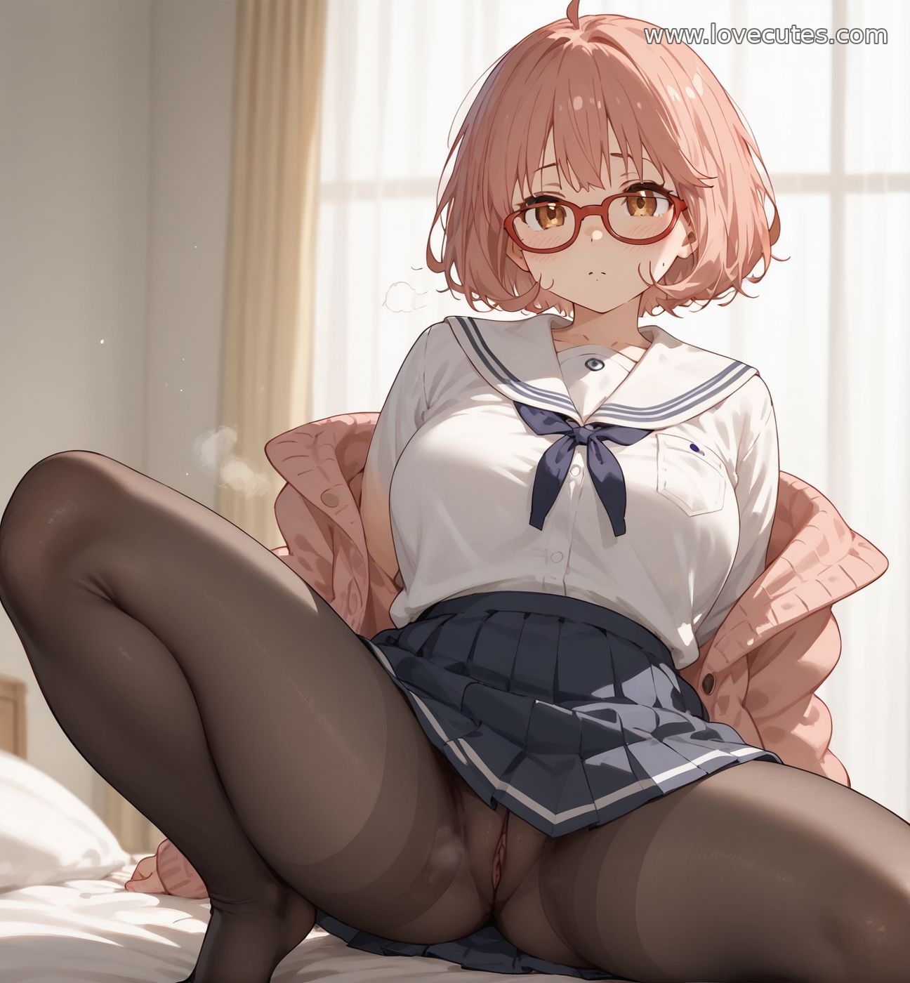 AI สร้างอนิเมะสาว - 栗山未来：สาวน้อยผมสีน้ำเงินในชุดนักเรียน แสดงท่าทางน่ารักเต็มไปด้วยพลังวัยรุ่น 150P