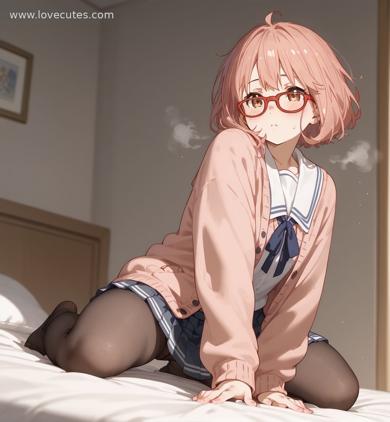 AI สร้างอนิเมะสาว - 栗山未来：สาวน้อยผมสีน้ำเงินในชุดนักเรียน แสดงท่าทางน่ารักเต็มไปด้วยพลังวัยรุ่น 150P