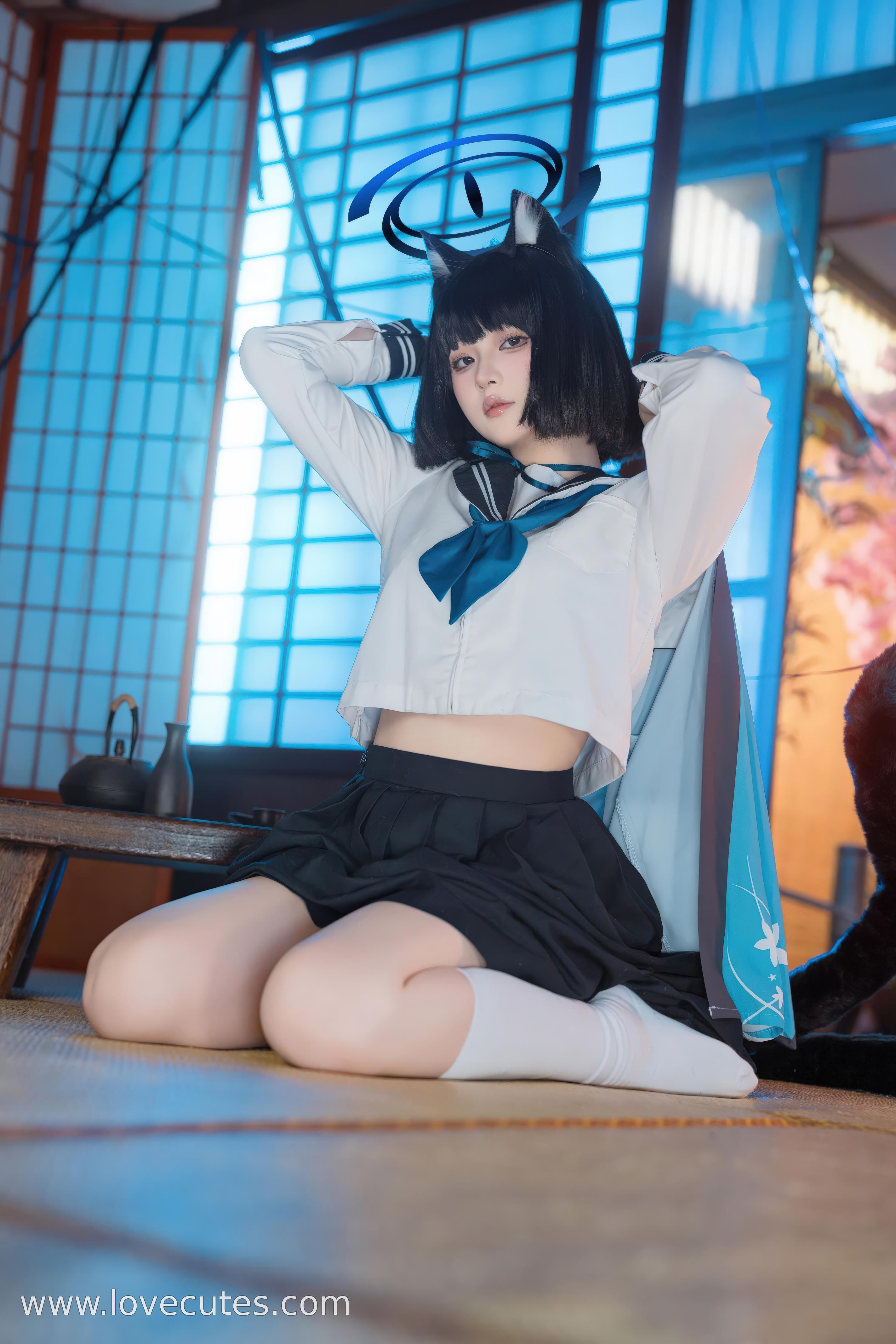 '[cosplay] 屿鱼 - 蔚蓝档案 桐生桔梗: Phong Cách Đồng Phục Học Viện, Tỏa Sáng Vẻ Đẹp Lạnh Lùng và Đường Cong 53P'