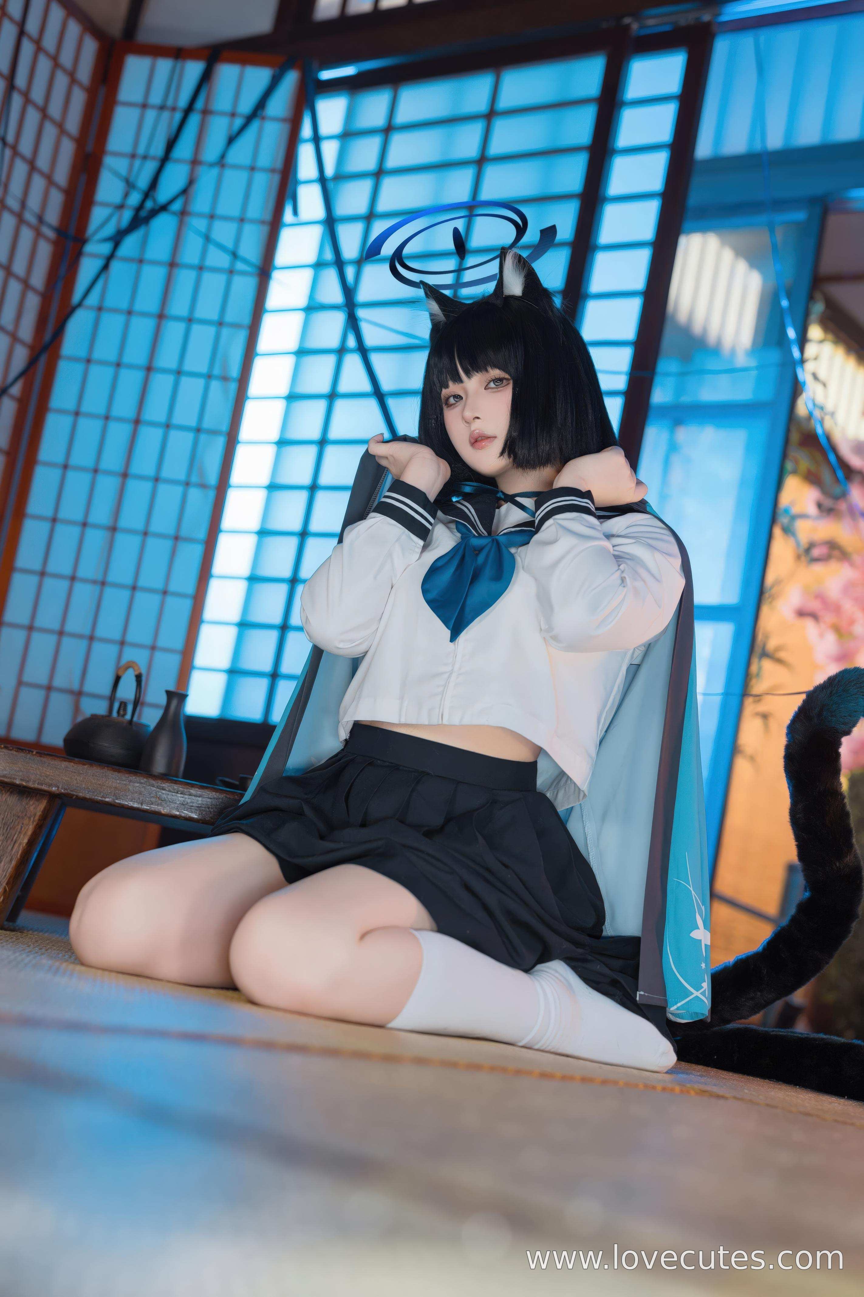 '[cosplay] 屿鱼 - 蔚蓝档案 桐生桔梗: Phong Cách Đồng Phục Học Viện, Tỏa Sáng Vẻ Đẹp Lạnh Lùng và Đường Cong 53P'