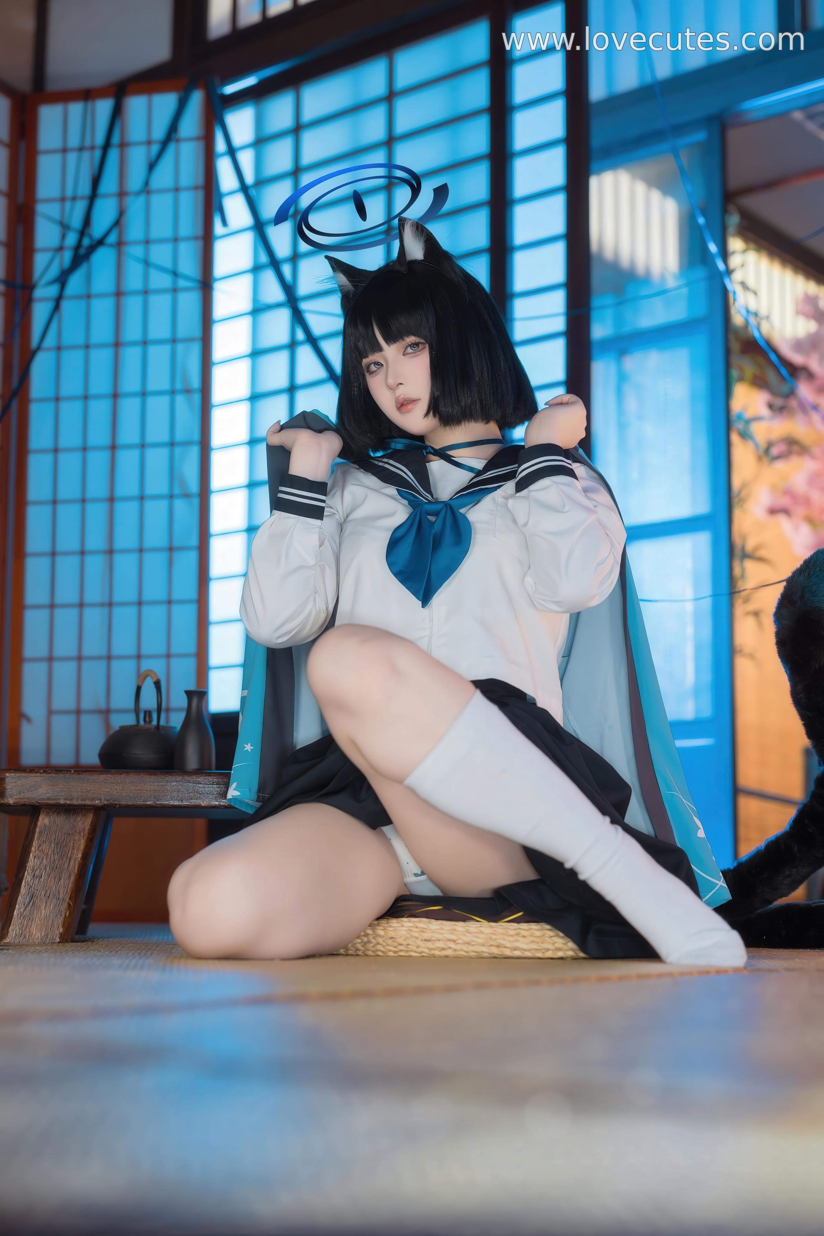 '[cosplay] 屿鱼 - 蔚蓝档案 桐生桔梗: Phong Cách Đồng Phục Học Viện, Tỏa Sáng Vẻ Đẹp Lạnh Lùng và Đường Cong 53P'