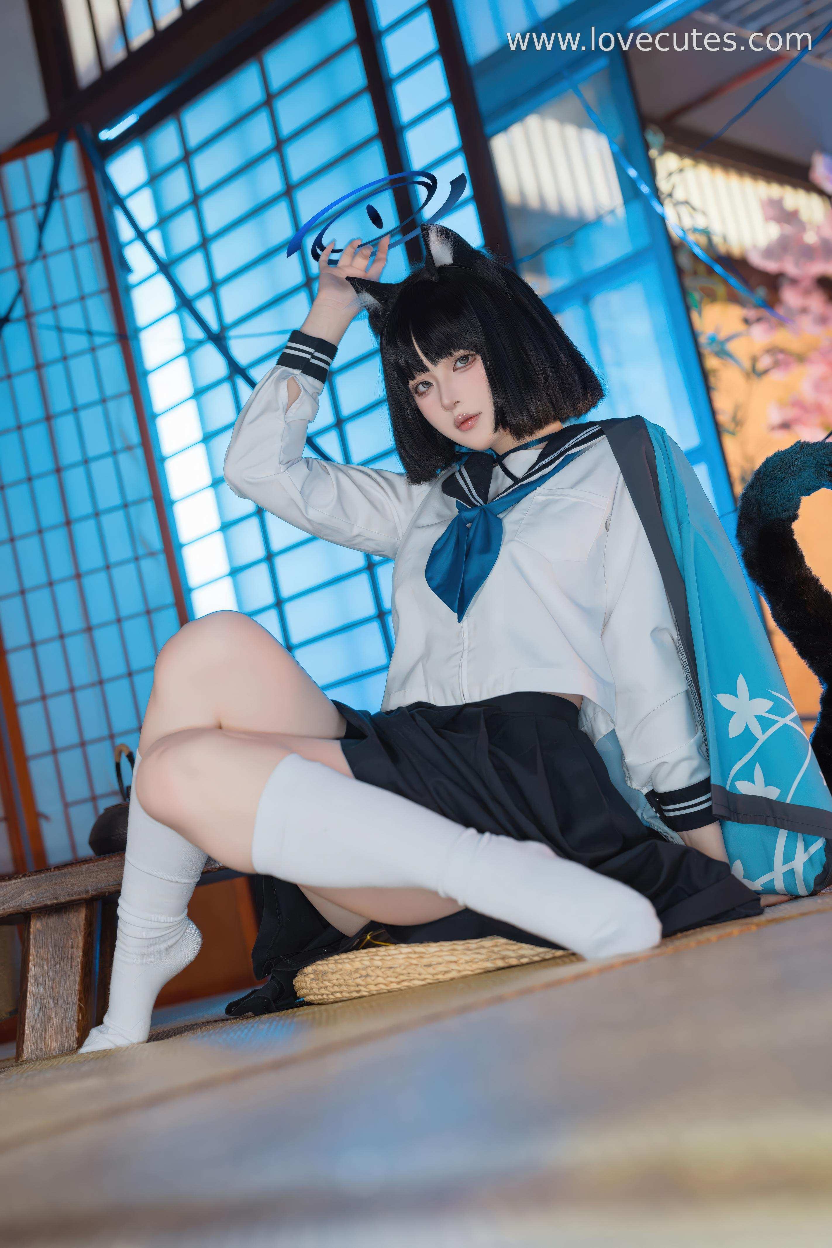 '[cosplay] 屿鱼 - 蔚蓝档案 桐生桔梗: Phong Cách Đồng Phục Học Viện, Tỏa Sáng Vẻ Đẹp Lạnh Lùng và Đường Cong 53P'