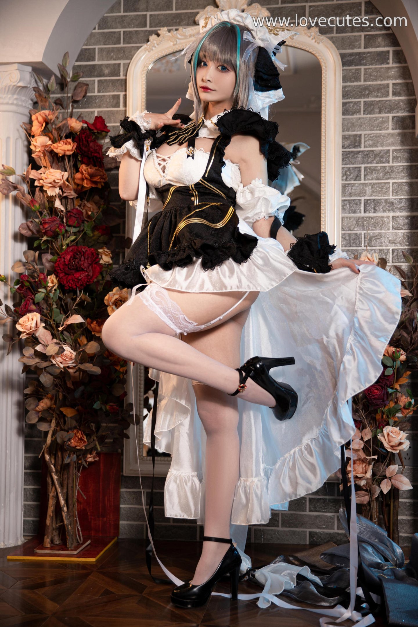 '[cosplay] 洛璃 LoLiSAMA - cos Chai Quận: Thực Tế Bích Lam Hàng Tuyến Mèo Nữ Tai Thú, Trang Phục Rách, Tất Trắng, Ngực Khủng, Mông Đẹp, Kích Thích Tột Độ 67P'
