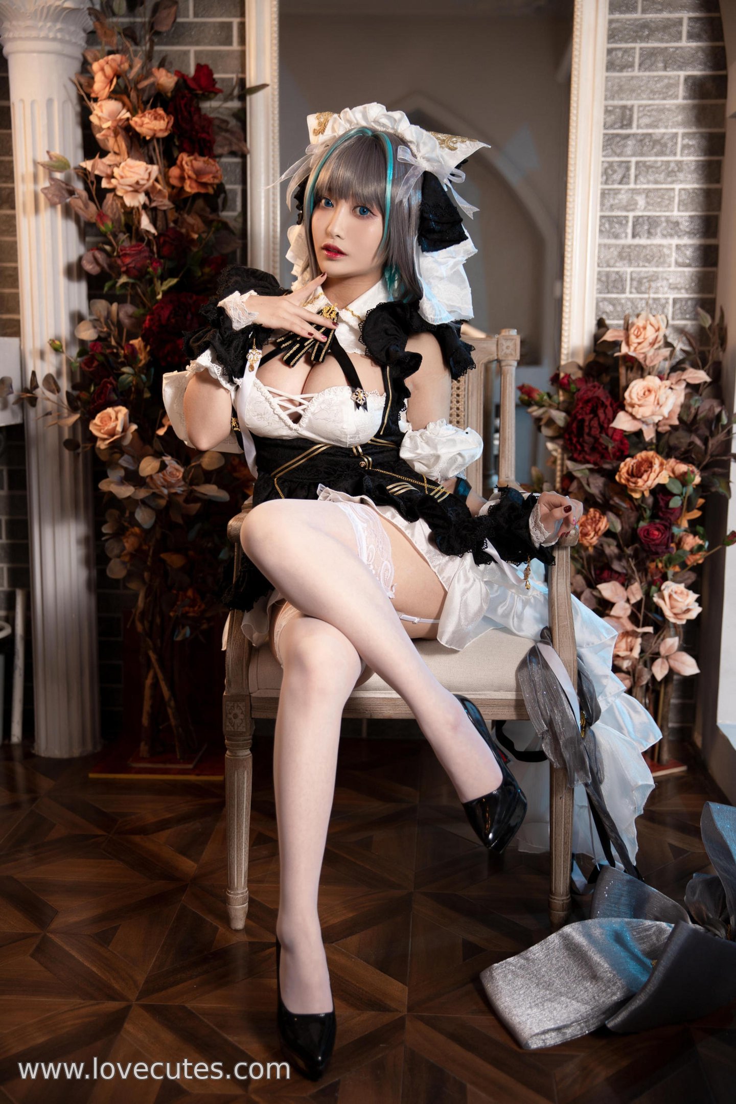 '[cosplay] 洛璃 LoLiSAMA - cos Chai Quận: Thực Tế Bích Lam Hàng Tuyến Mèo Nữ Tai Thú, Trang Phục Rách, Tất Trắng, Ngực Khủng, Mông Đẹp, Kích Thích Tột Độ 67P'