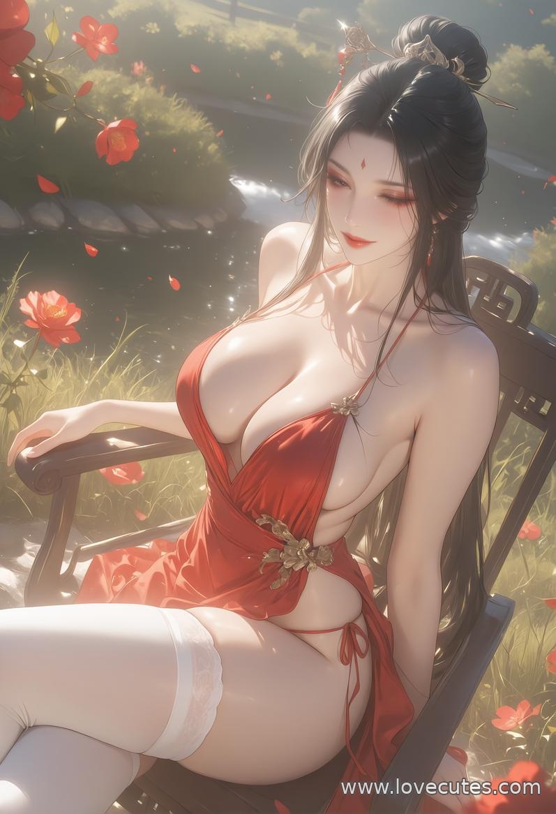 Cô Gái Anime Tạo Ra Bằng AI - Tây Thi: Tóc Xanh, Da Trắng, Nội Y Ren Quyến Rũ 88P