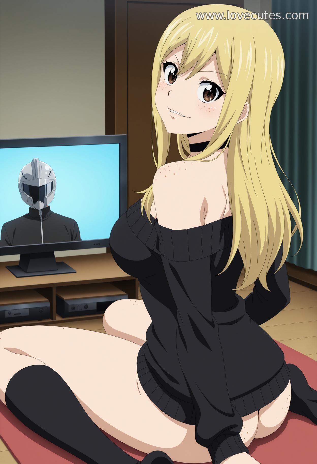 AI Generated Anime Girl - 露西：妖精的尾巴粉嫩肌肤 翘臀下紧身衣展现撩人姿势 74P